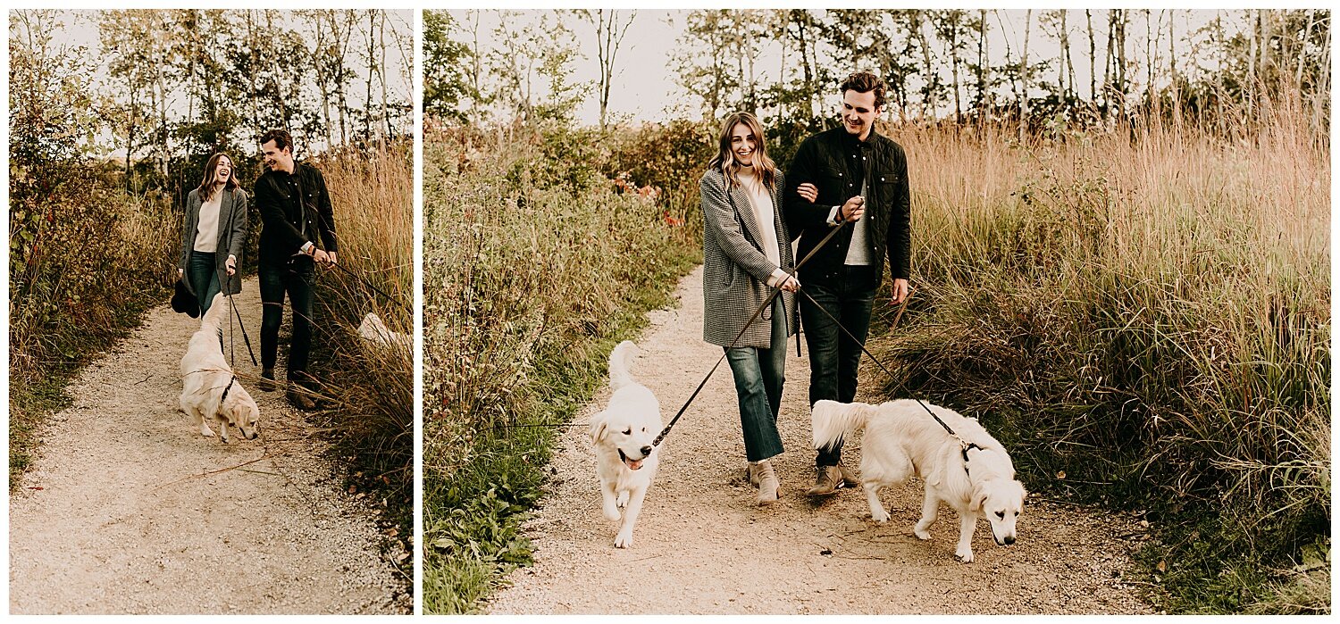  Golden retriever family fall mini session. Young Couple Mini Session. Young couple with dogs. Fall family photos with dogs. Golden retriever lovers. 