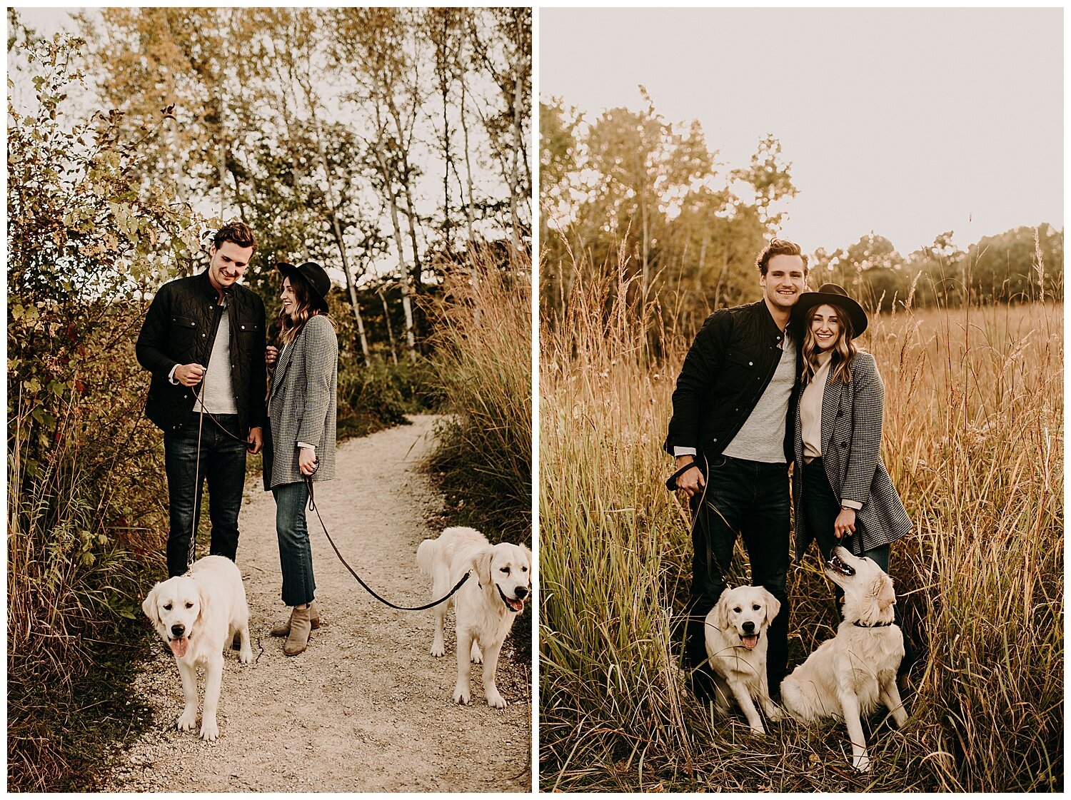  Golden retriever family fall mini session. Young Couple Mini Session. Young couple with dogs. Fall family photos with dogs. Golden retriever lovers. 