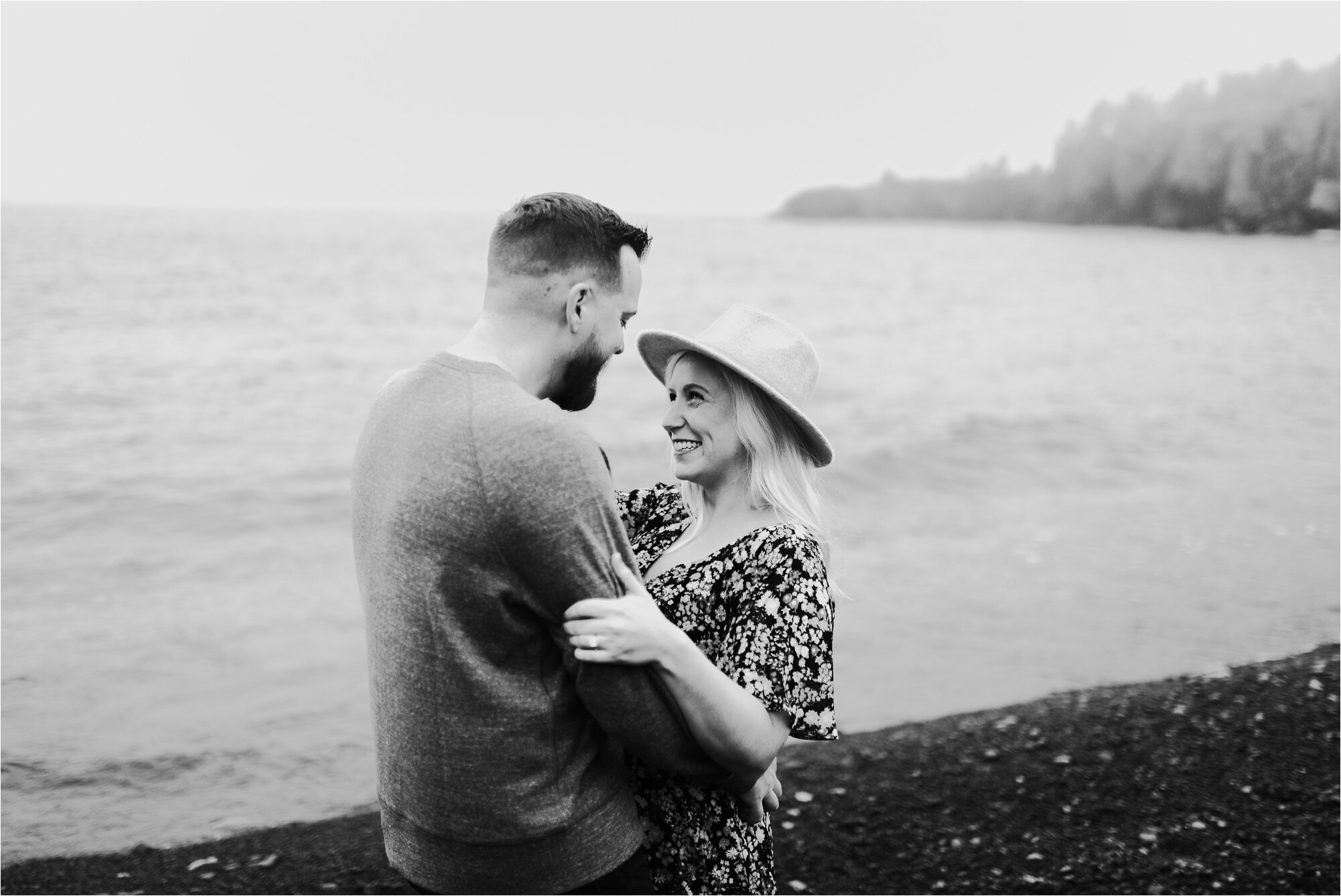  black and white north shore engagement photos couple beach rocky love 