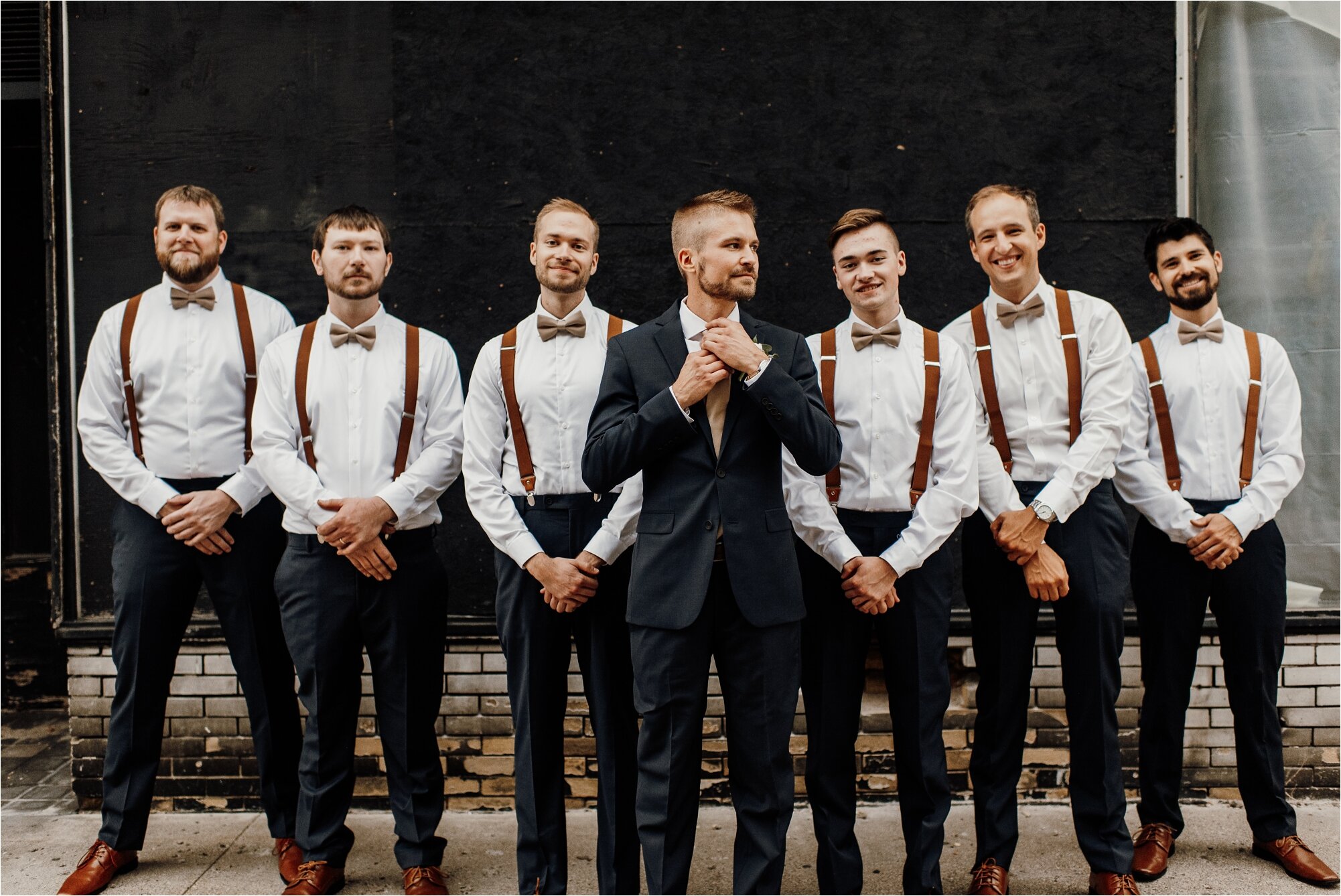  groomsmen in bowties for wedding suspenders outfit ideas  