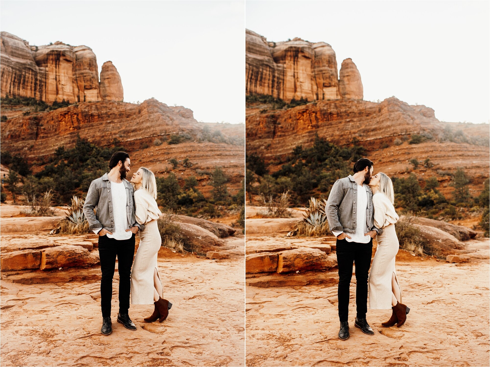 sedona arizona engaged couple taking photos for save the date wedding at cathedral rock 
