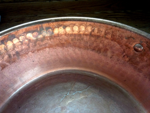 dirty copper jam pot