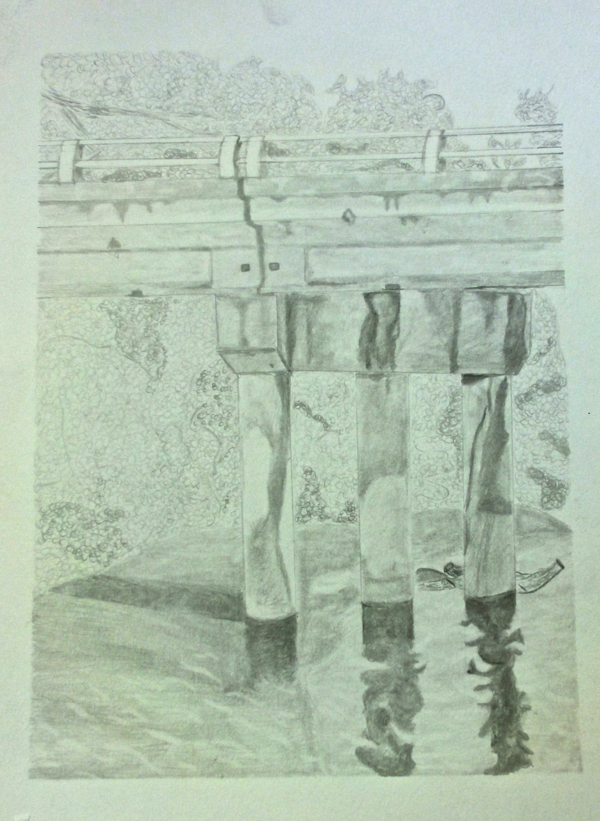  A bridge drawn bringing all elements together using graphite. 