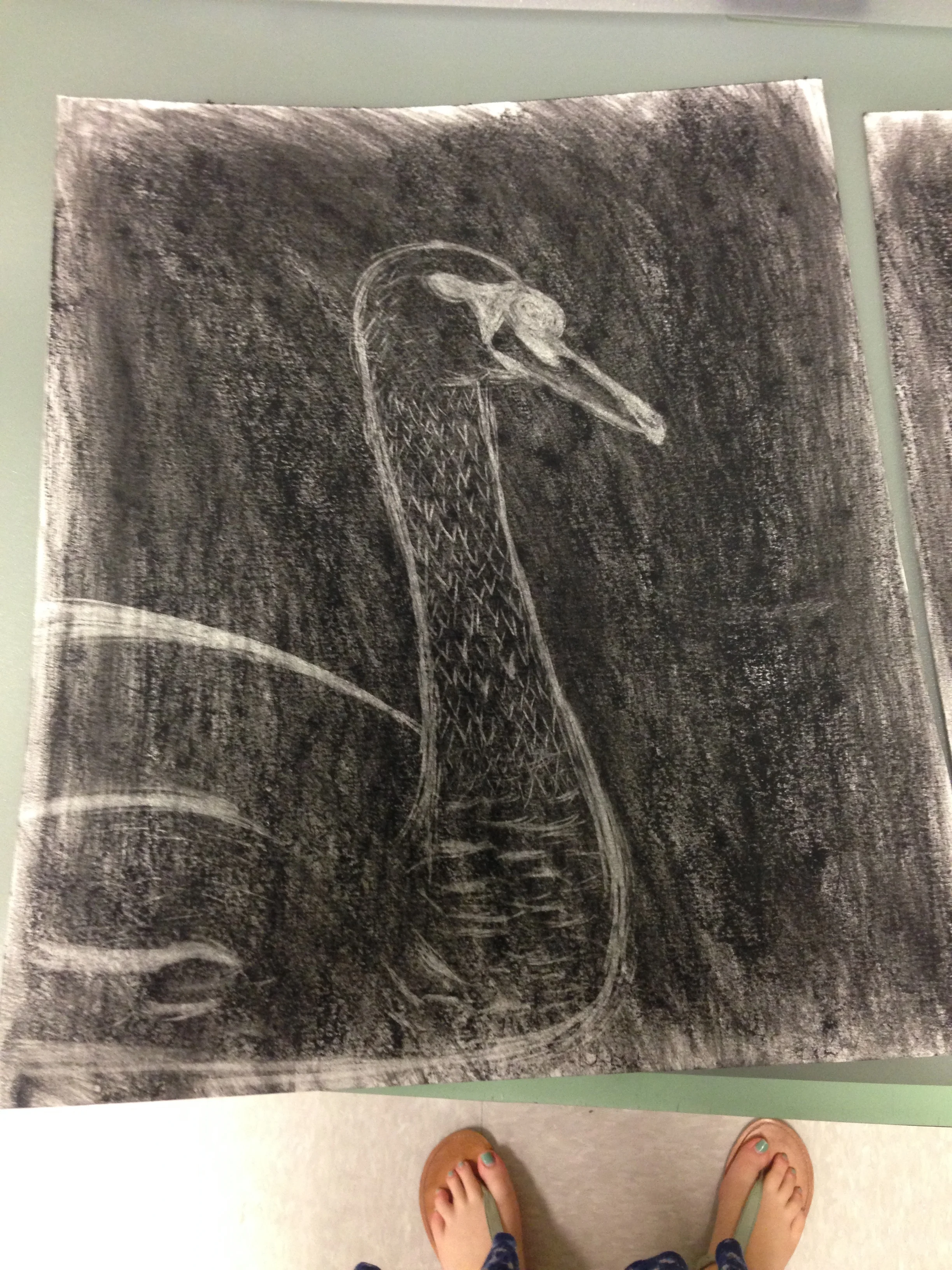  A sketch of a swan done using charcoal. 