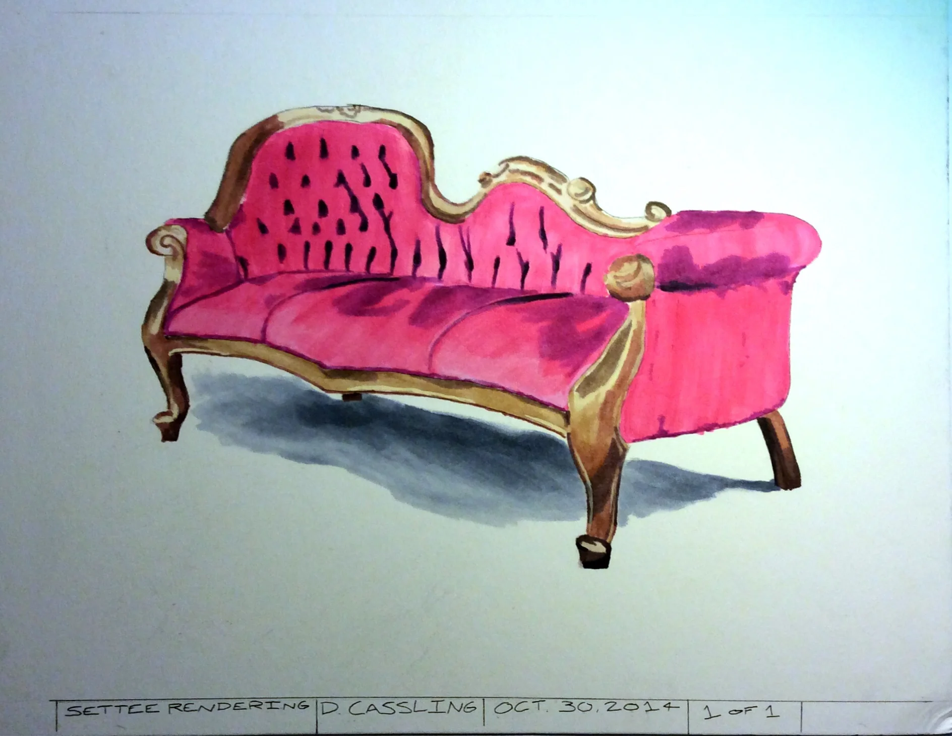  A settee rendering done using marker and watercolor 