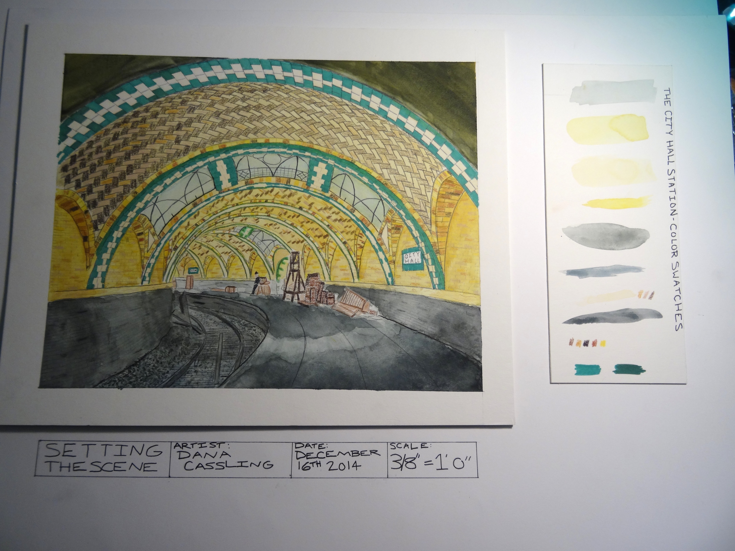  A rendering of the City Hall Station done in watercolor, marker, and colored pencil 