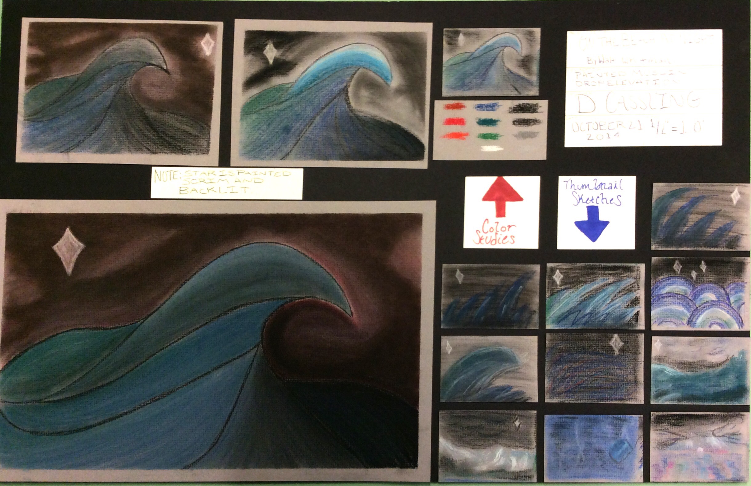  The process of a paint elevation for Walt Whitman's&nbsp; On the Beach at Night, &nbsp;done with pastels 