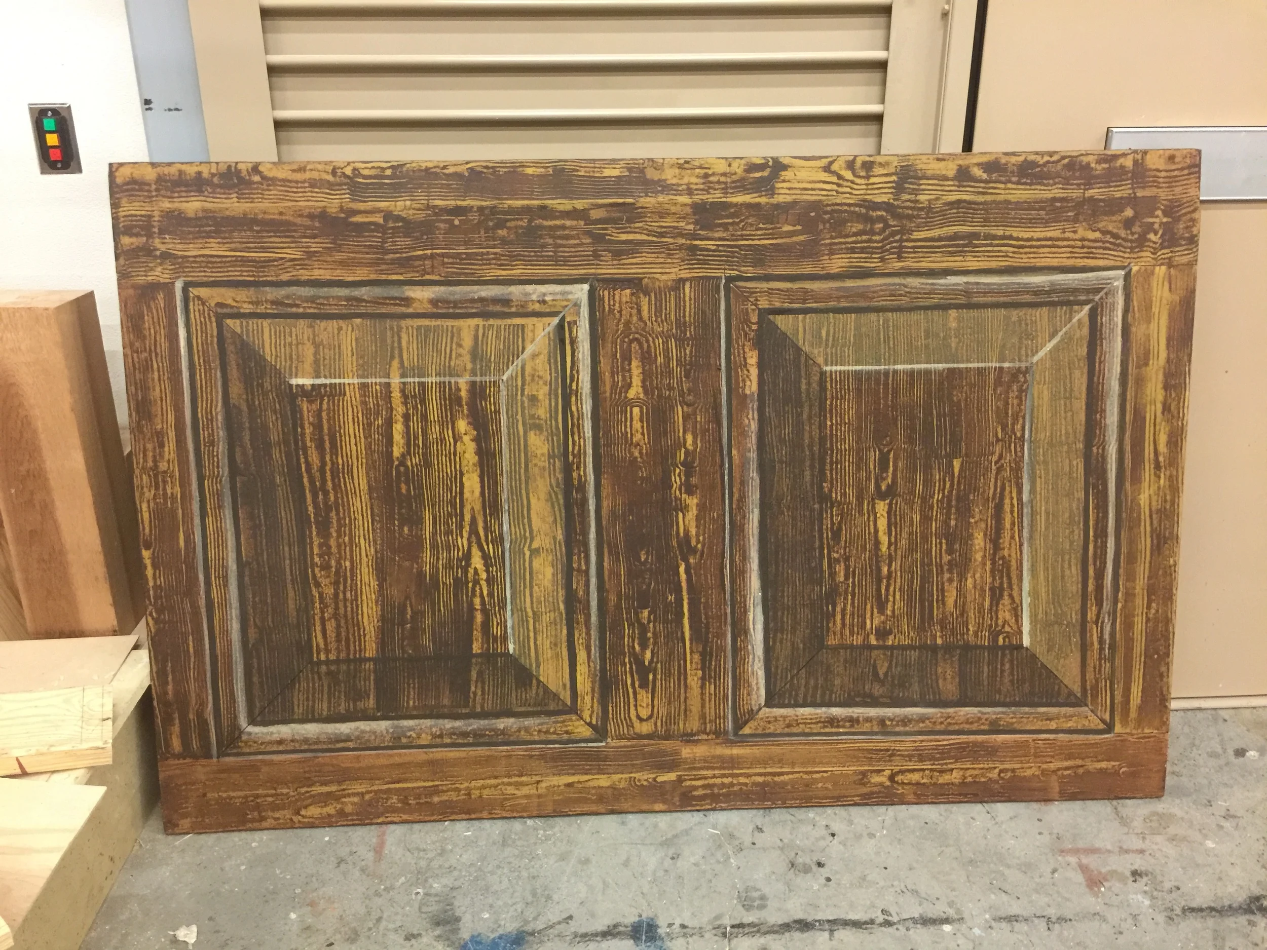  a scene painting project replicating raised panels on a 3.5x5' flat 
