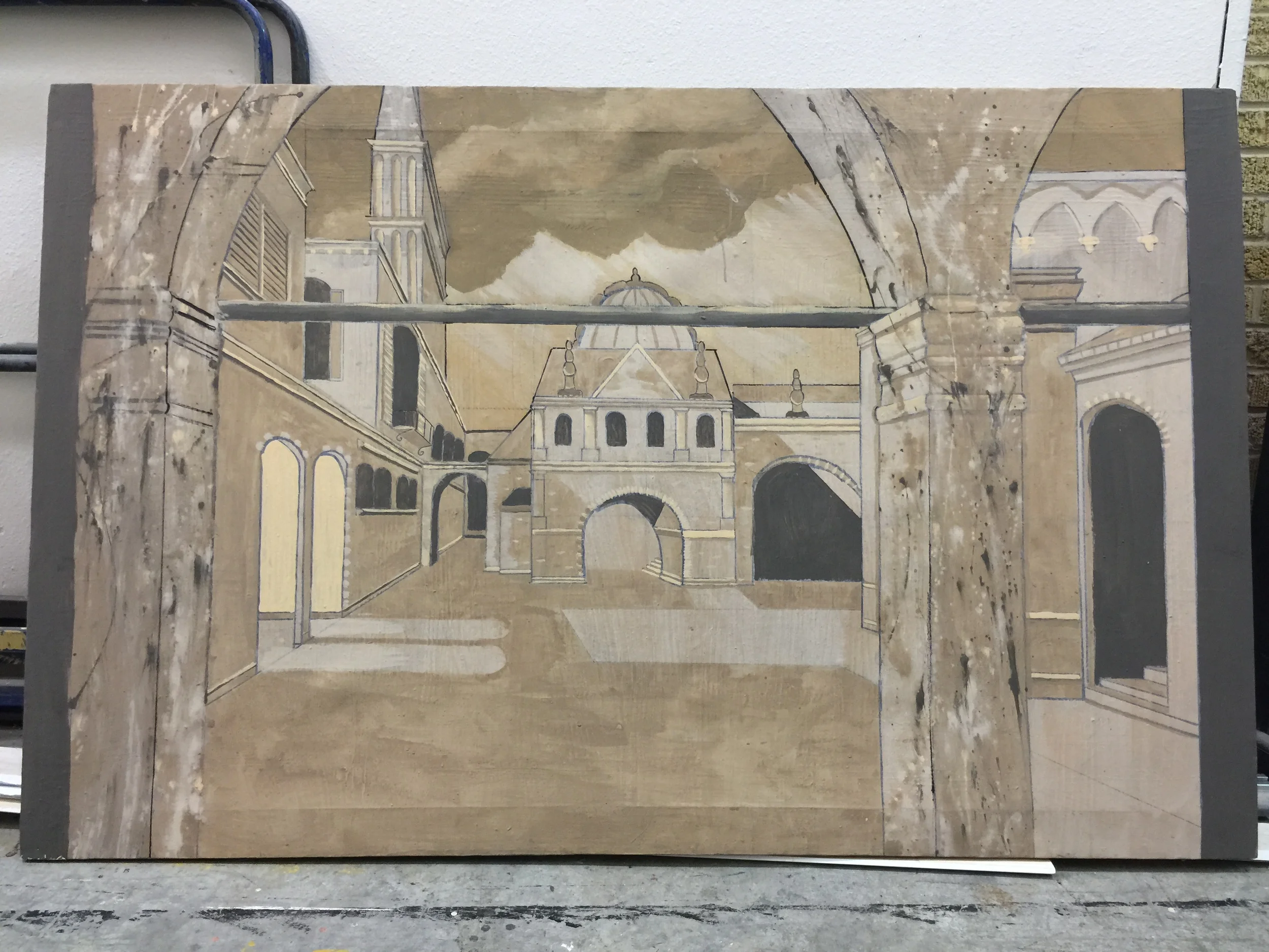  a scene painting project displaying a perspective vista on a 3.5x5' flat 