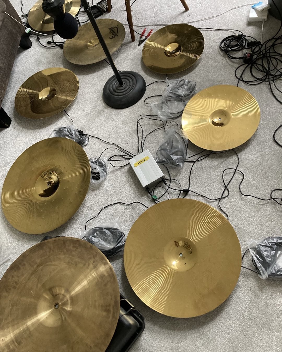 Meanwhile in the sound studio, Nye  is setting up the cymbals ready to be installed tomorrow and self play their beautifully mysterious sounds.