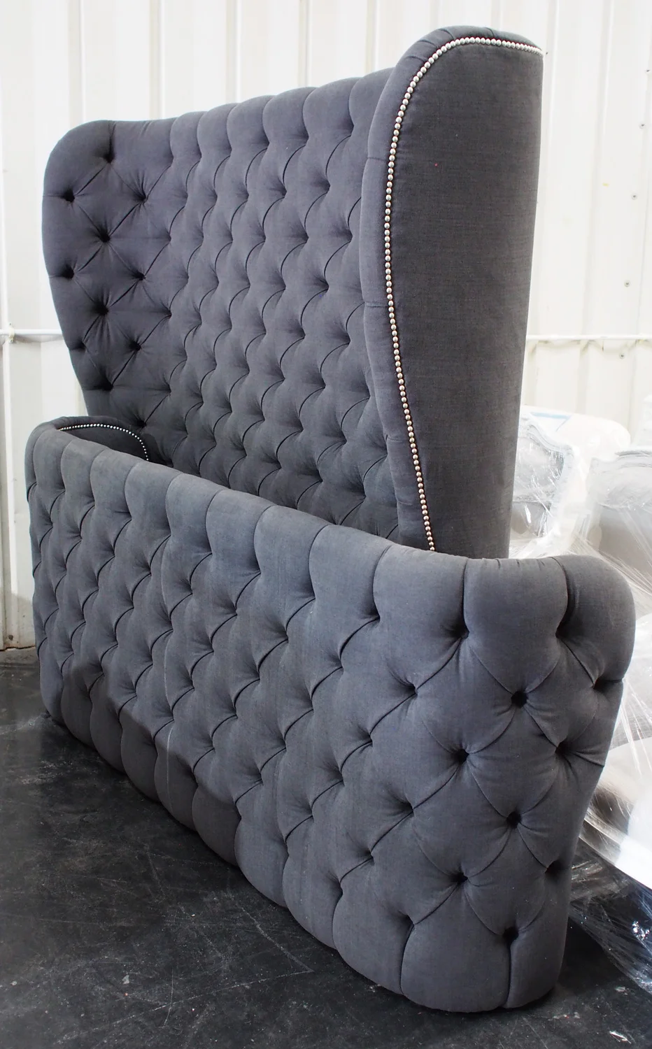 Tufted King Sleigh Bed with Nailheads