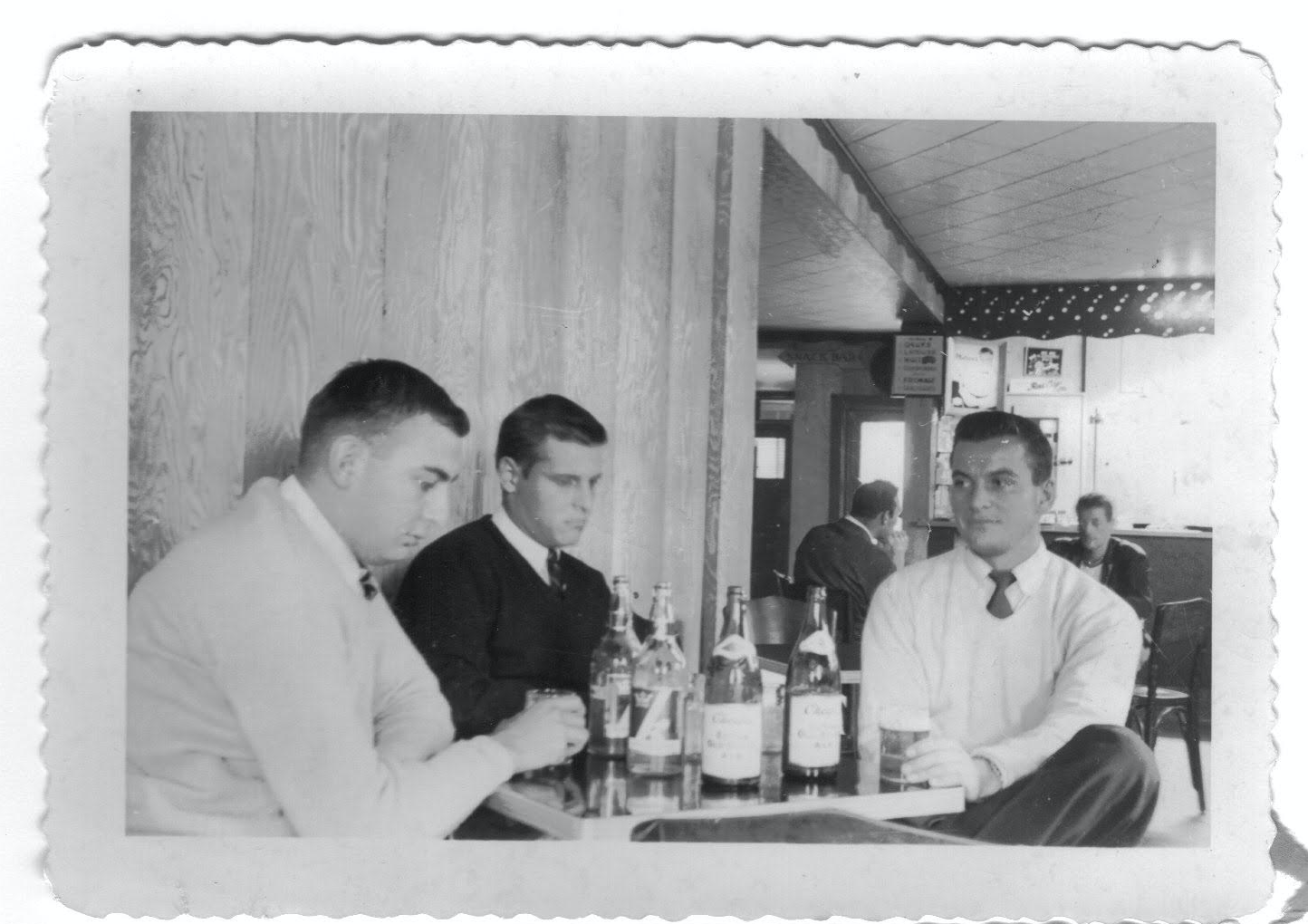 Three Deek brothers enjoying 1955 Spring Break: Emmett Williams (President 1955-56), Tom Aud, and Charles O'Brien (President 1954-55)
