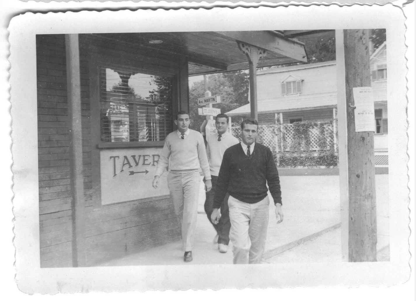 Brothers Emmett Williams, Charles O'Brien, and Tom Aud leaving a Montreal, Que. tavern