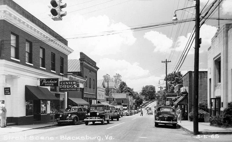 Looking down Main Street from in front of the Deek's first "house," an upstairs apartment, the top floor of a business. The Deeks rented the apartment in 1953-54.