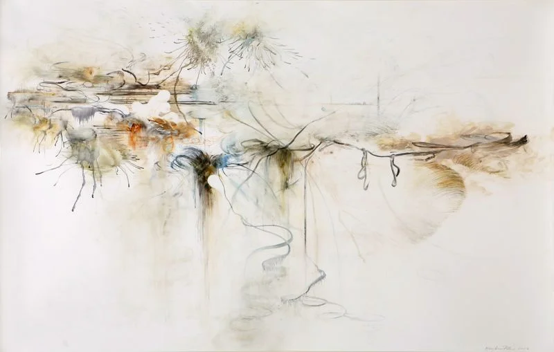 in an instant (tethered and small) water, gouache on clayboard 38"x24"