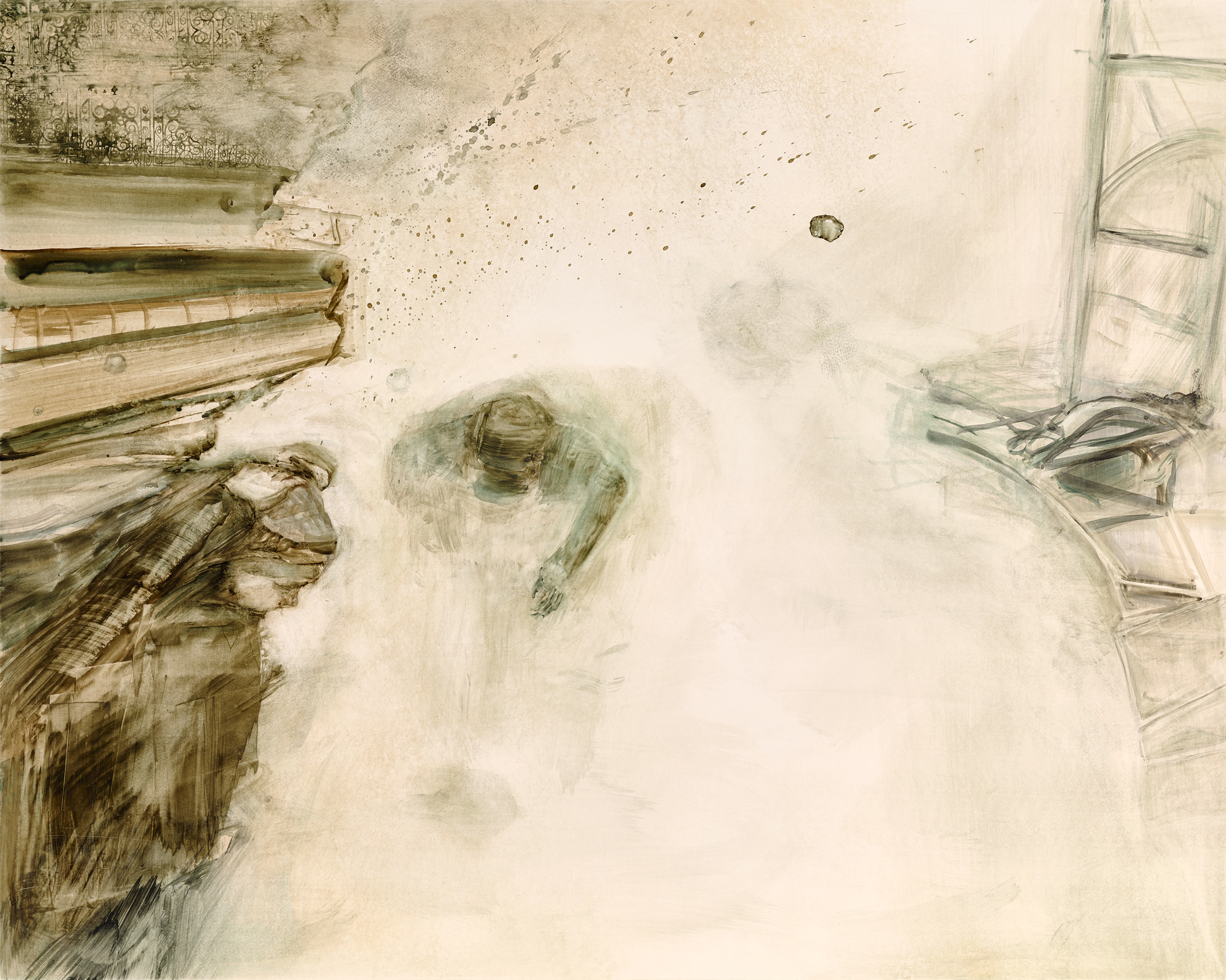 story board 3 gouache, watercolor on clayboard 16"x20" 2015 private collection
