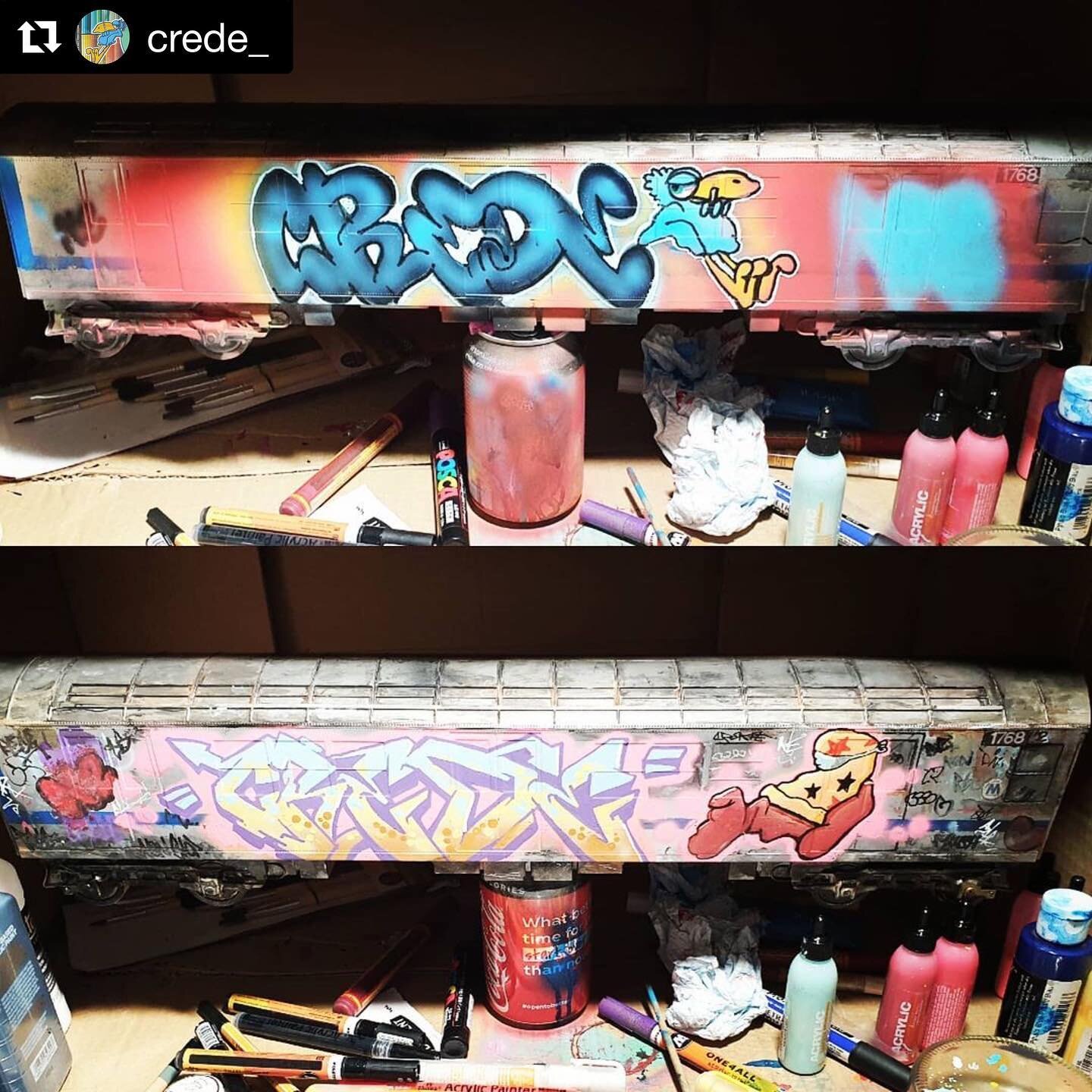 All City Style trains in progress by @crede_ #Repost @crede_ with @get_repost
・・・
On to both sides, today's WIP shot... a bit more tomorrow.
.
#allcitystyle #allcitystyletrain #airbrush #montanacans #montanaacrylic #subway #subwaygraff #graffiti #cre