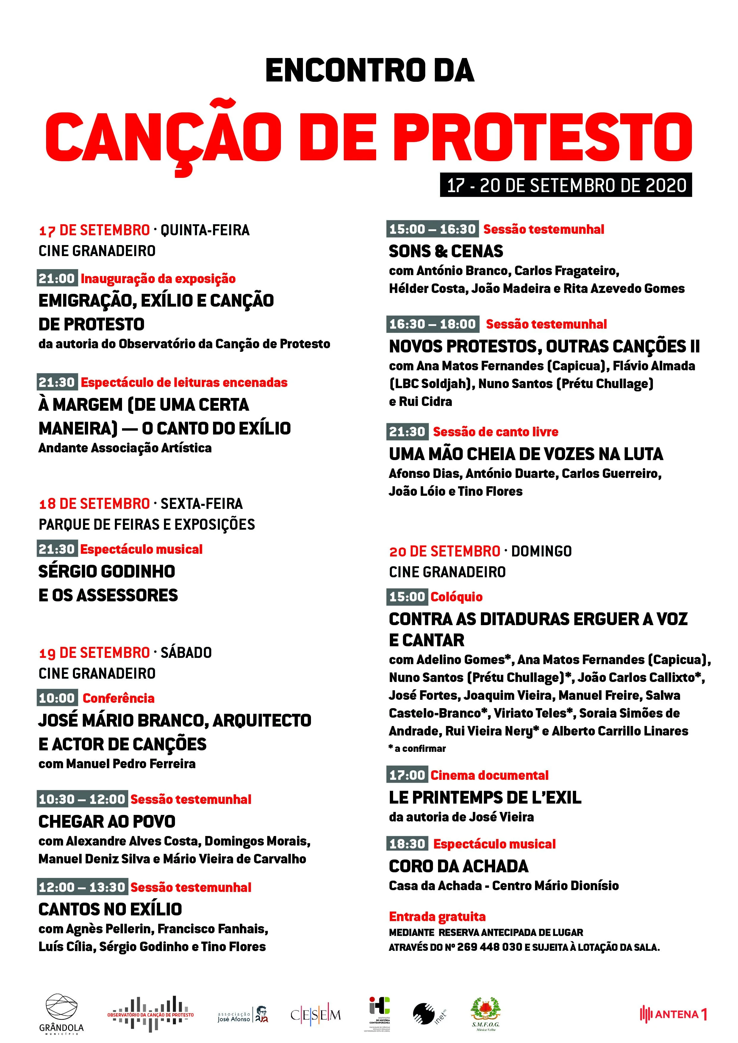 Encontro da Canção de Protesto Grândola – 17 – 20 de Setembro 2020