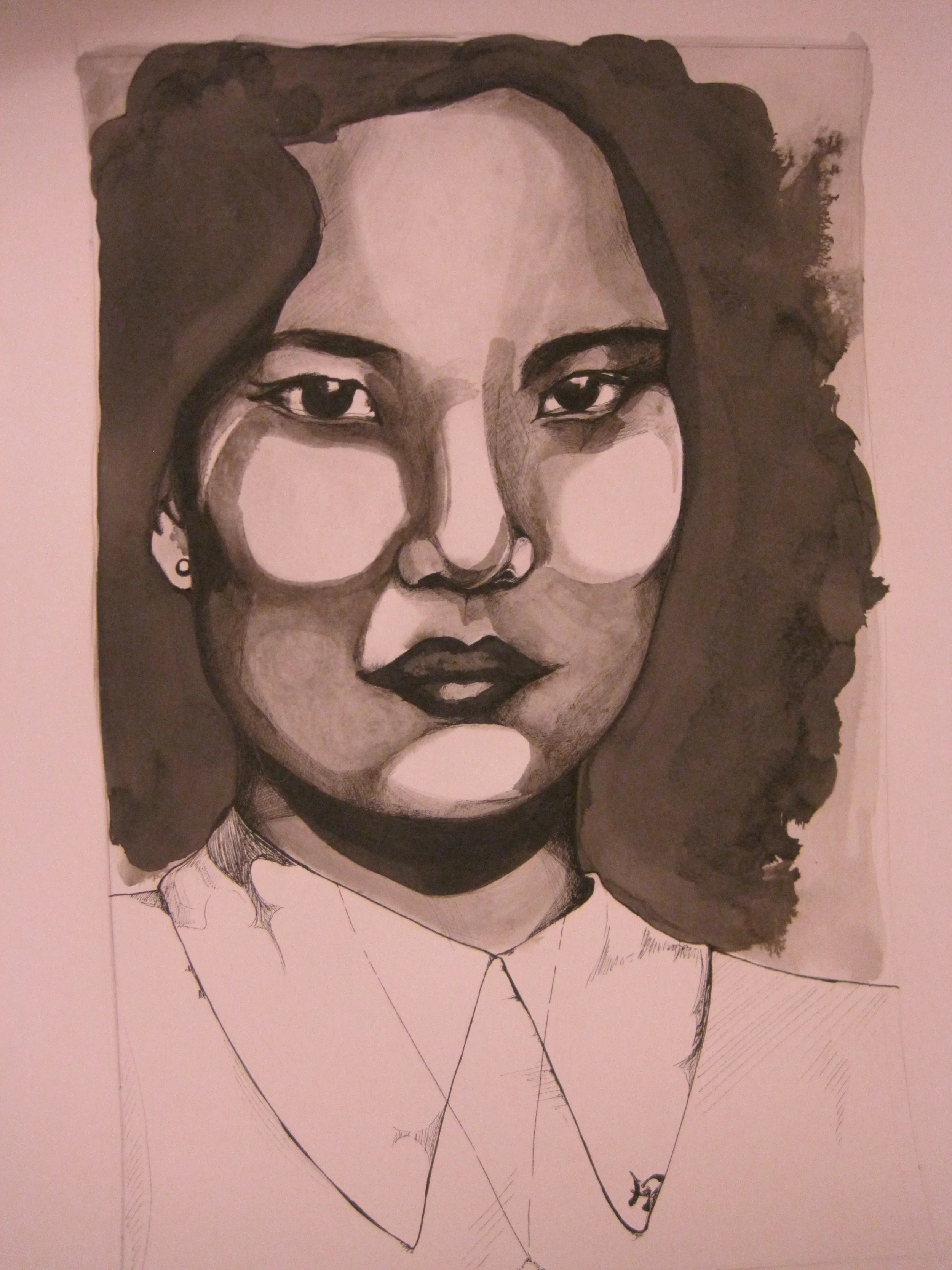 Frida, 30”x 22”, Ink washes and pen on paper, 2013