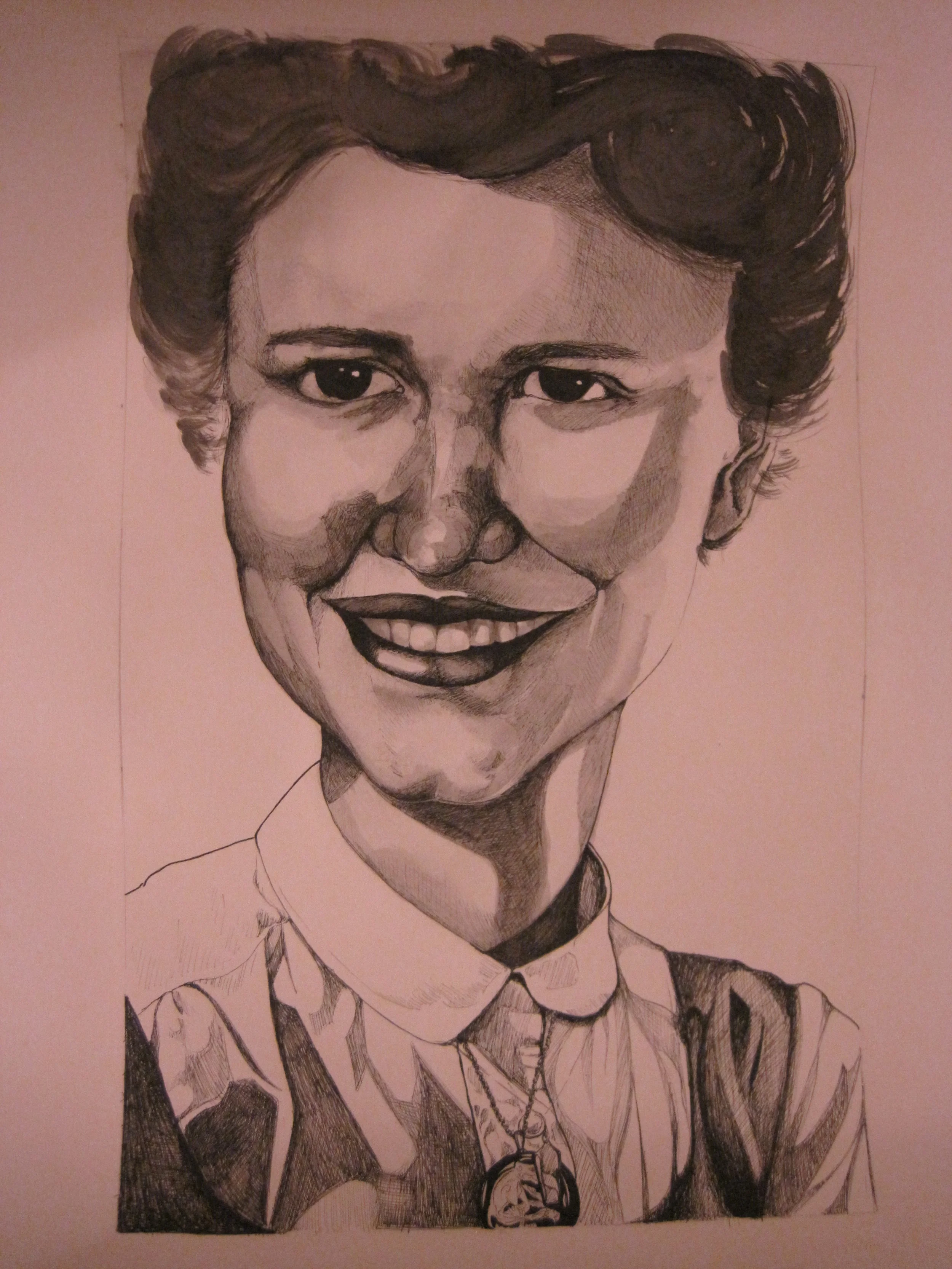 Cynthia, 30” x 22”, Ink washes and pen on paper, 2013