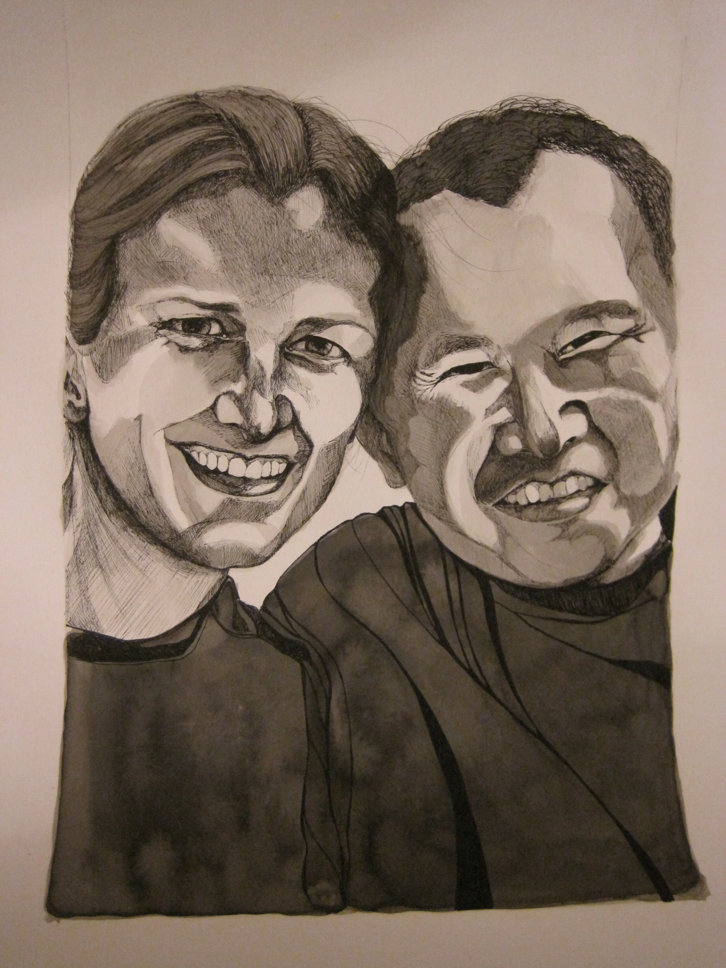 Sara & Juan, 30” x 22”, Ink washes and pen on paper, 2013