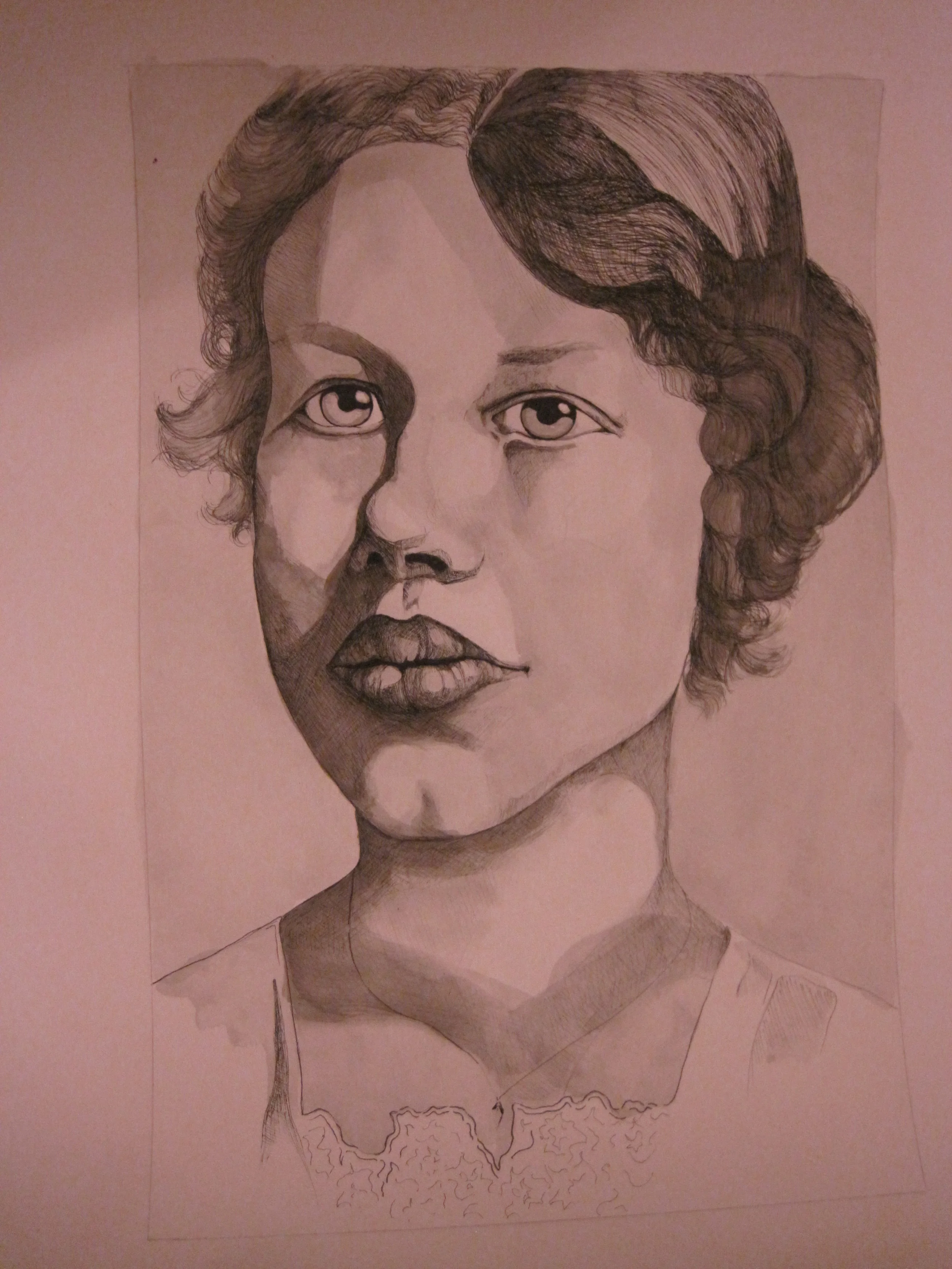 Inez, 30”x 22”, Ink washes and pen on paper, 2013