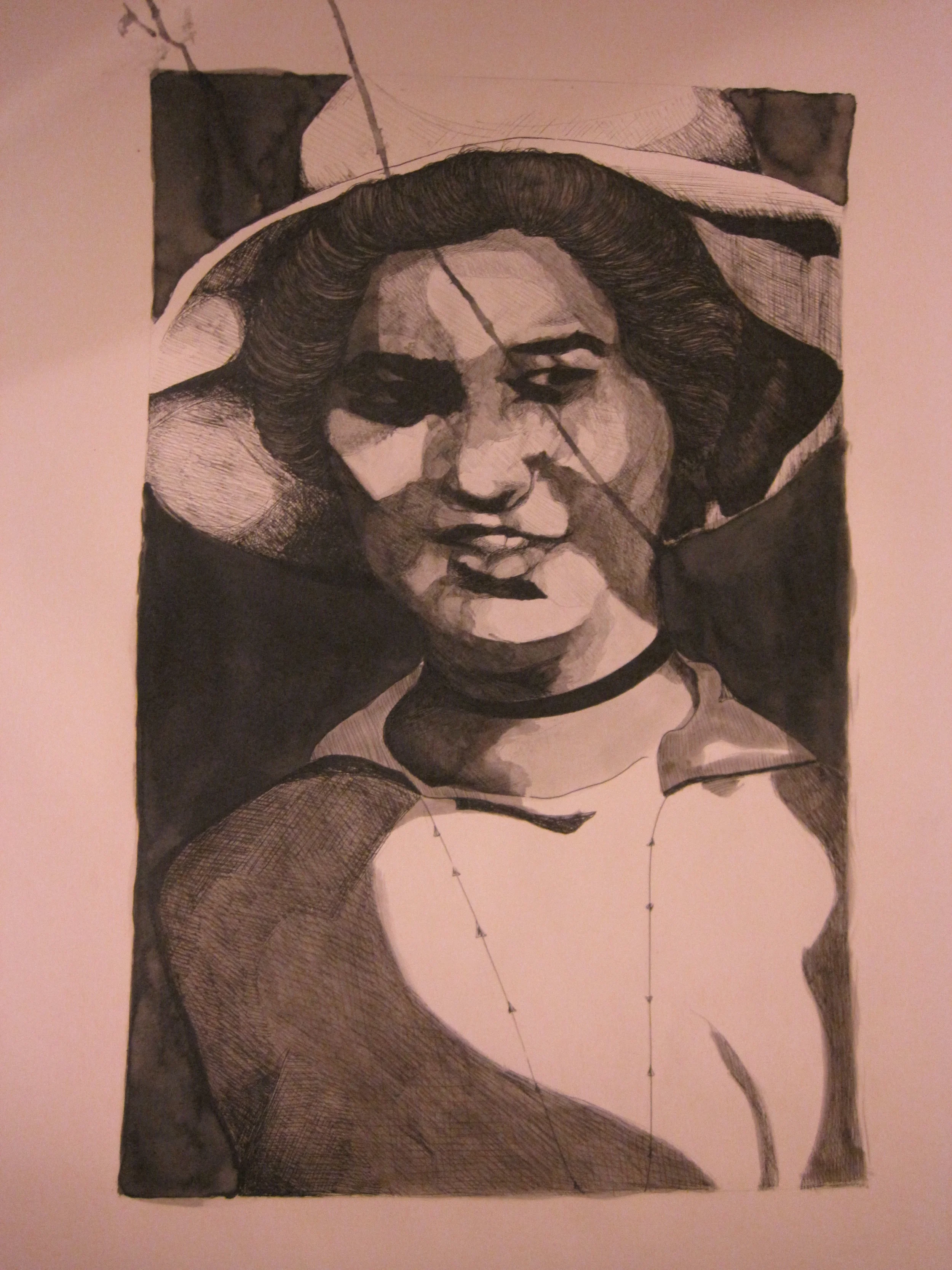 Nellie, 30”x 22”, Ink washes and pen on paper, 2013