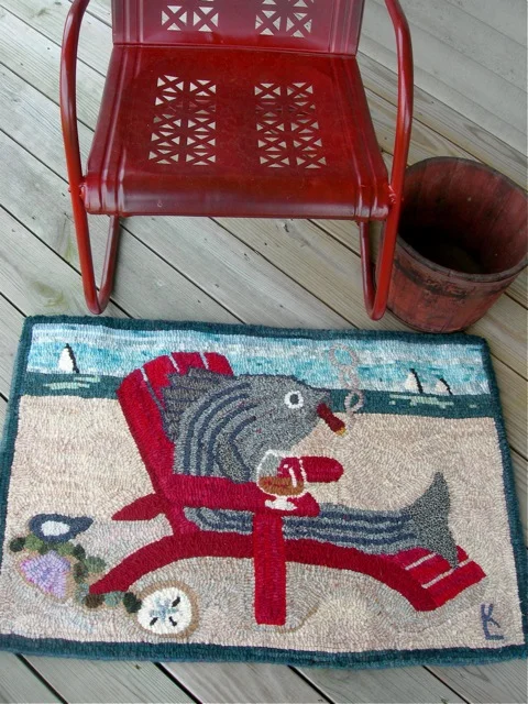 The completed rug on the front deck.