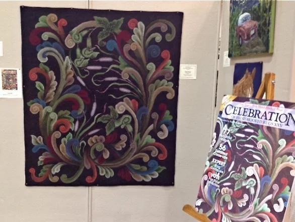 Peggy Hannum hooked the beautiful rug that graced the cover of the Celebrations XXV book.