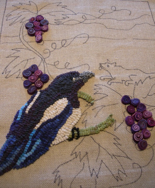The beginning of The Fox and the Grapes. A magpie looks down on the fox.