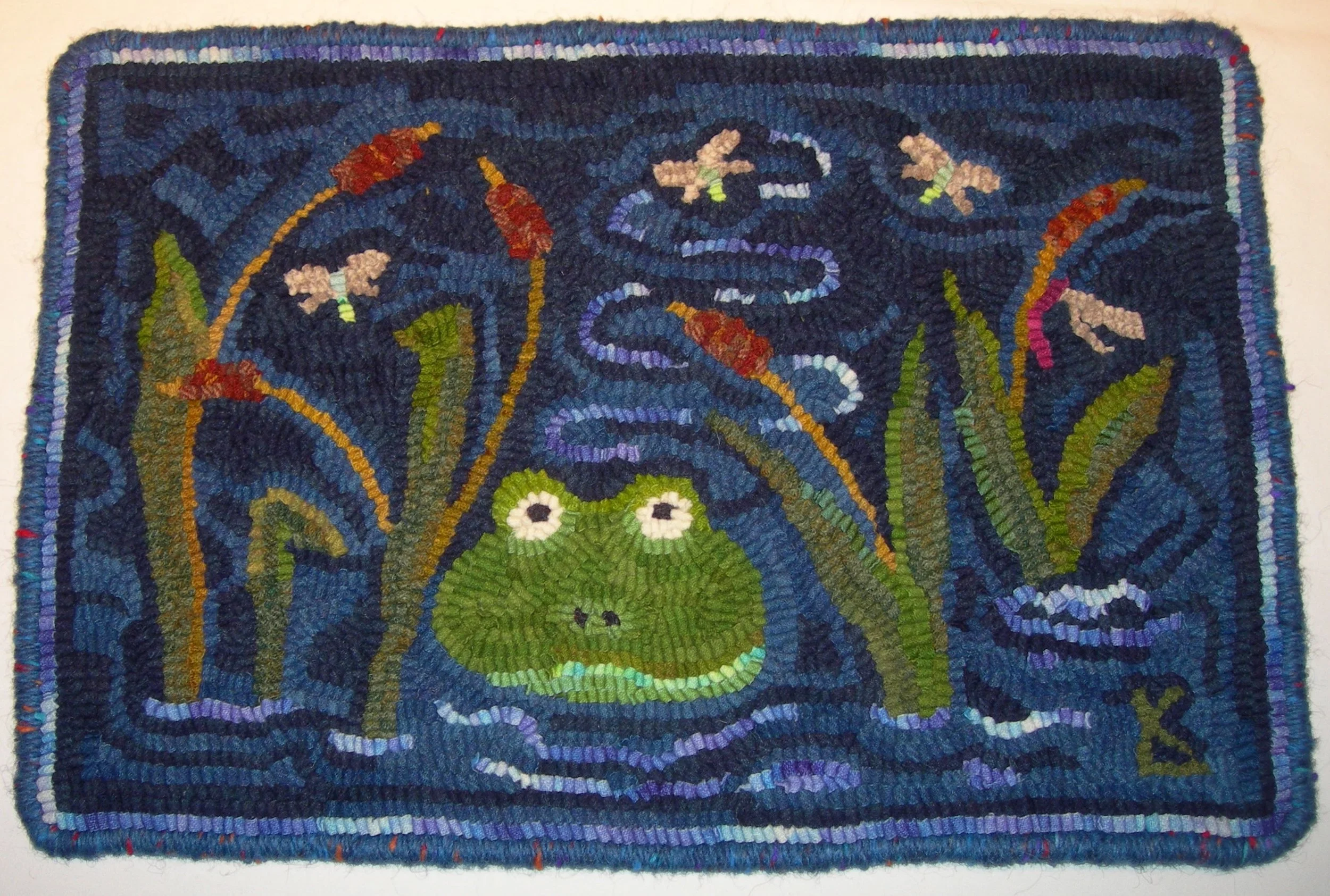 Frogger - finished rug 15 1/2" x 22 1/2" - price upon request