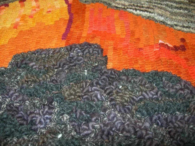 A close up of the hooked yarn billowy pahoehoe lava.