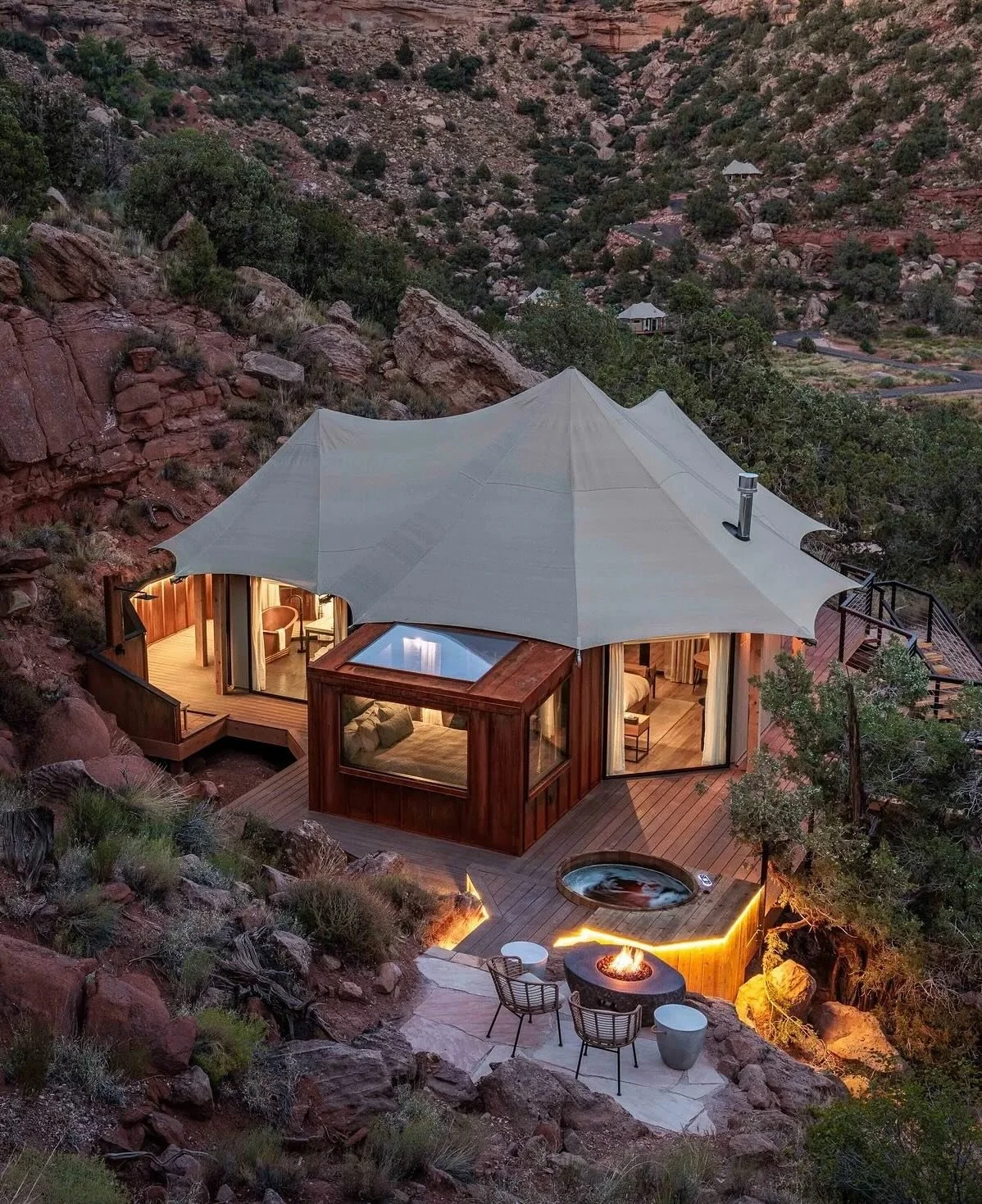 On the edge of Zion National Park, Open Sky Zion is a sanctuary where luxury camps meet the untamed desert. Here, the sandstone cliffs glow with sunrise, the air is perfumed with juniper and sage, and nights unfurl into some of the darkest skies in t
