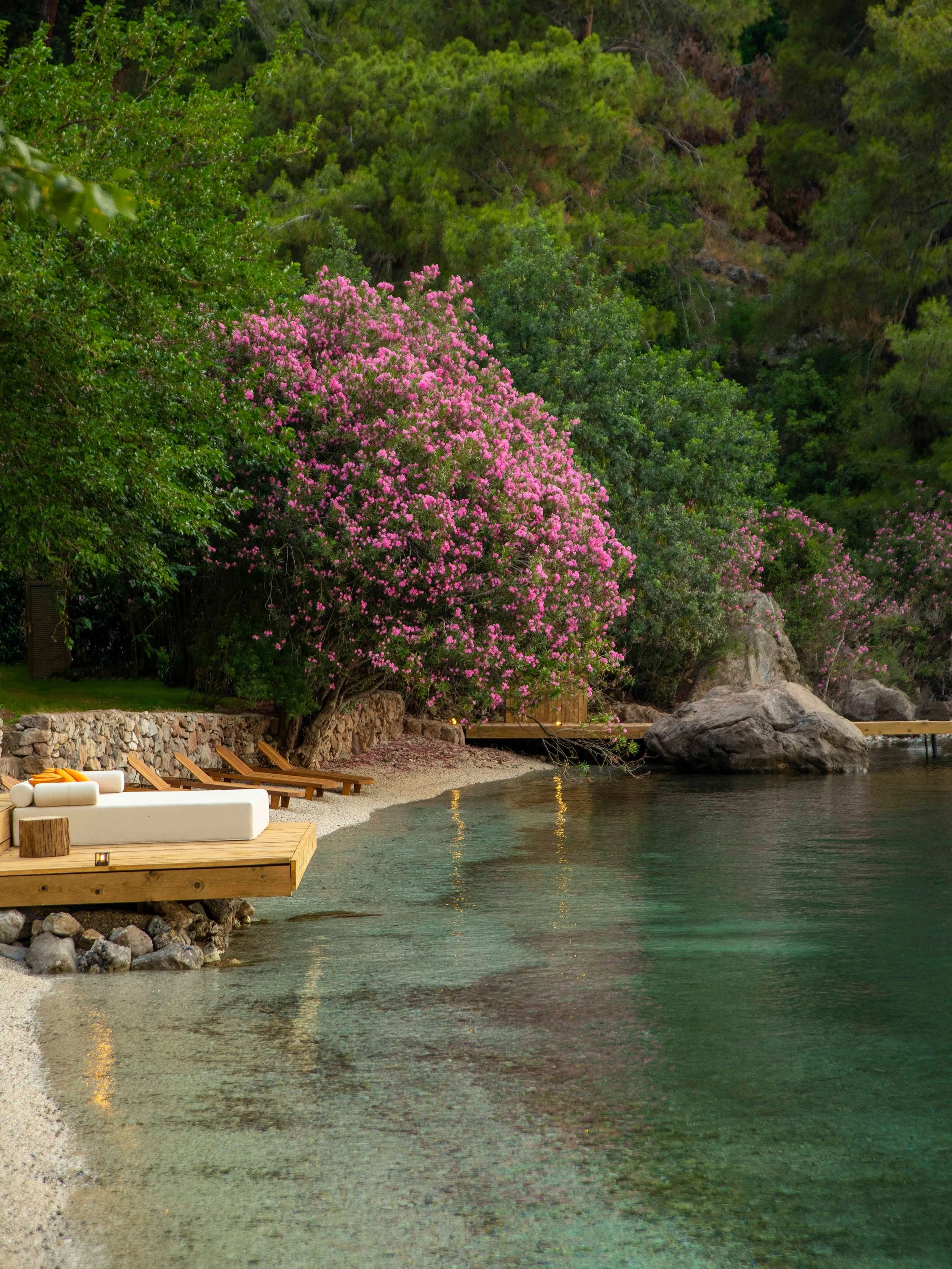 Yazz Collective is tucked into a secluded bay on the Turquoise Coast near Fethiye, where fragrant pine forests meet the clear waters of the Mediterranean and rugged mountains rise behind the shoreline. Accessible only by boat, the setting feels wonde