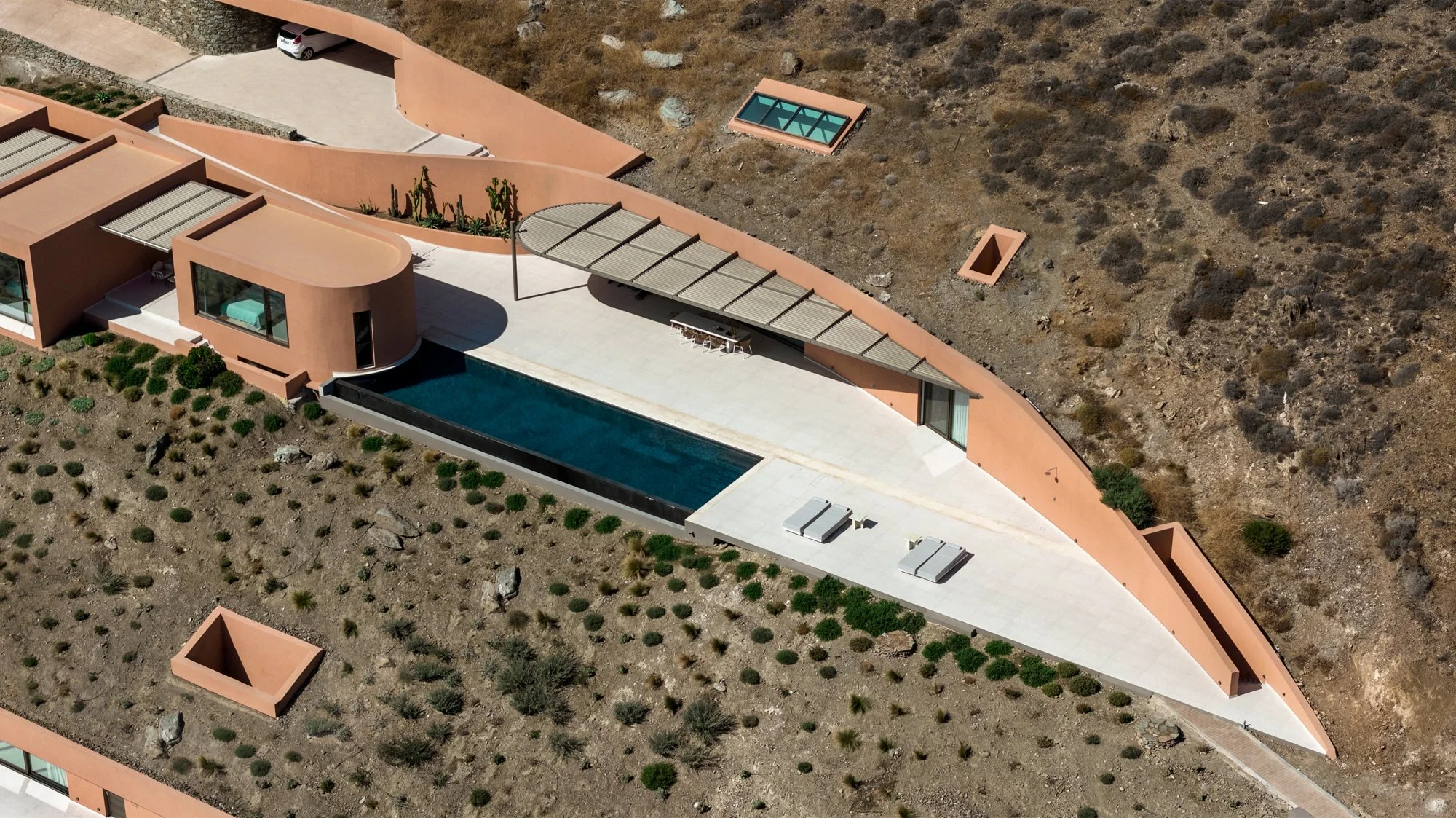 landscape architecture | Nature-inspired architecture | organic architecture | Eco travel | eco hotel | landscape hotel | nature hotel | nature destination | room and wild | luxury villa | OLEN ATENO Studio | Syros Greece Villa