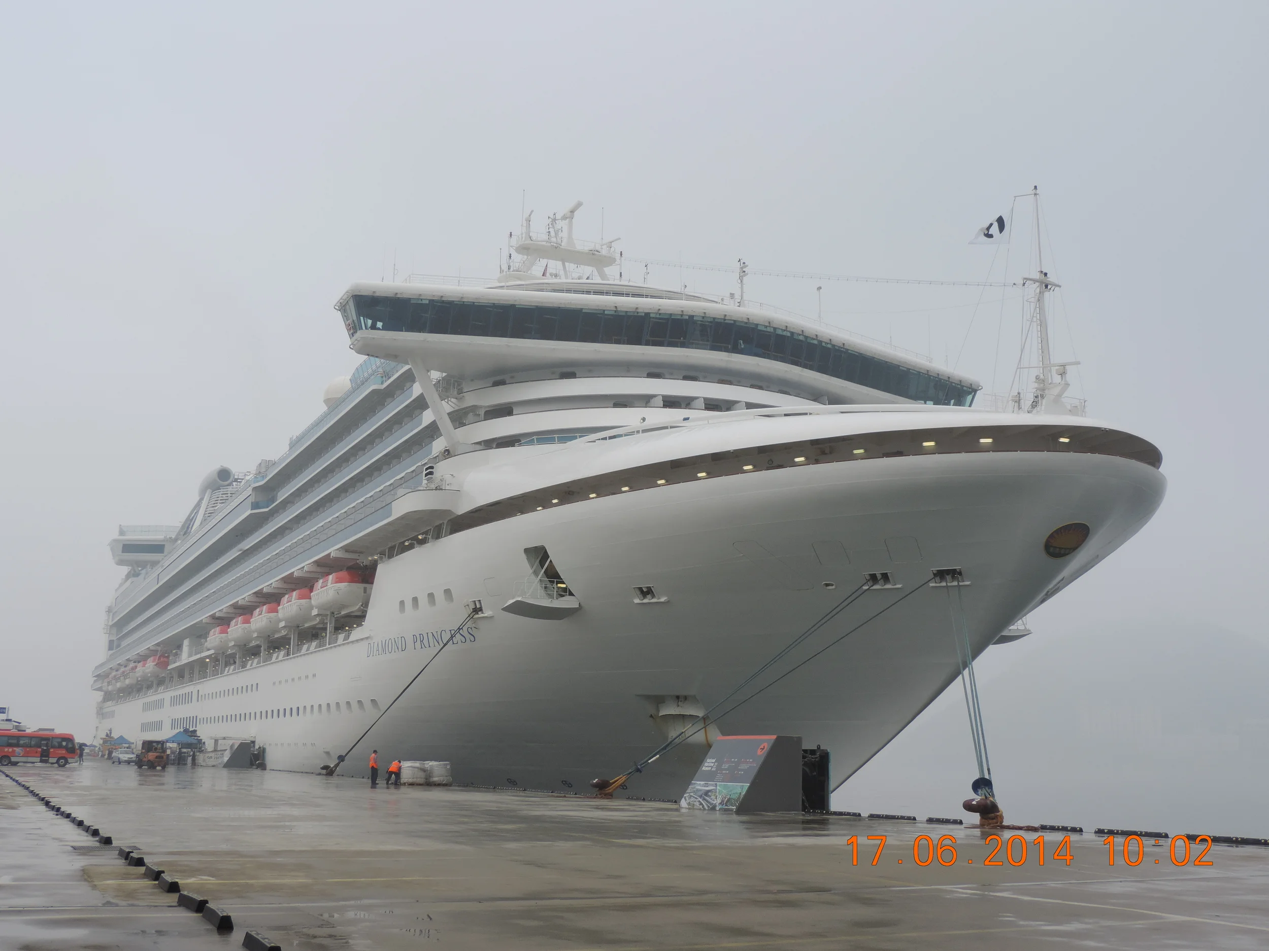 The Diamond Princess at berth in Port of Busan, South Korea