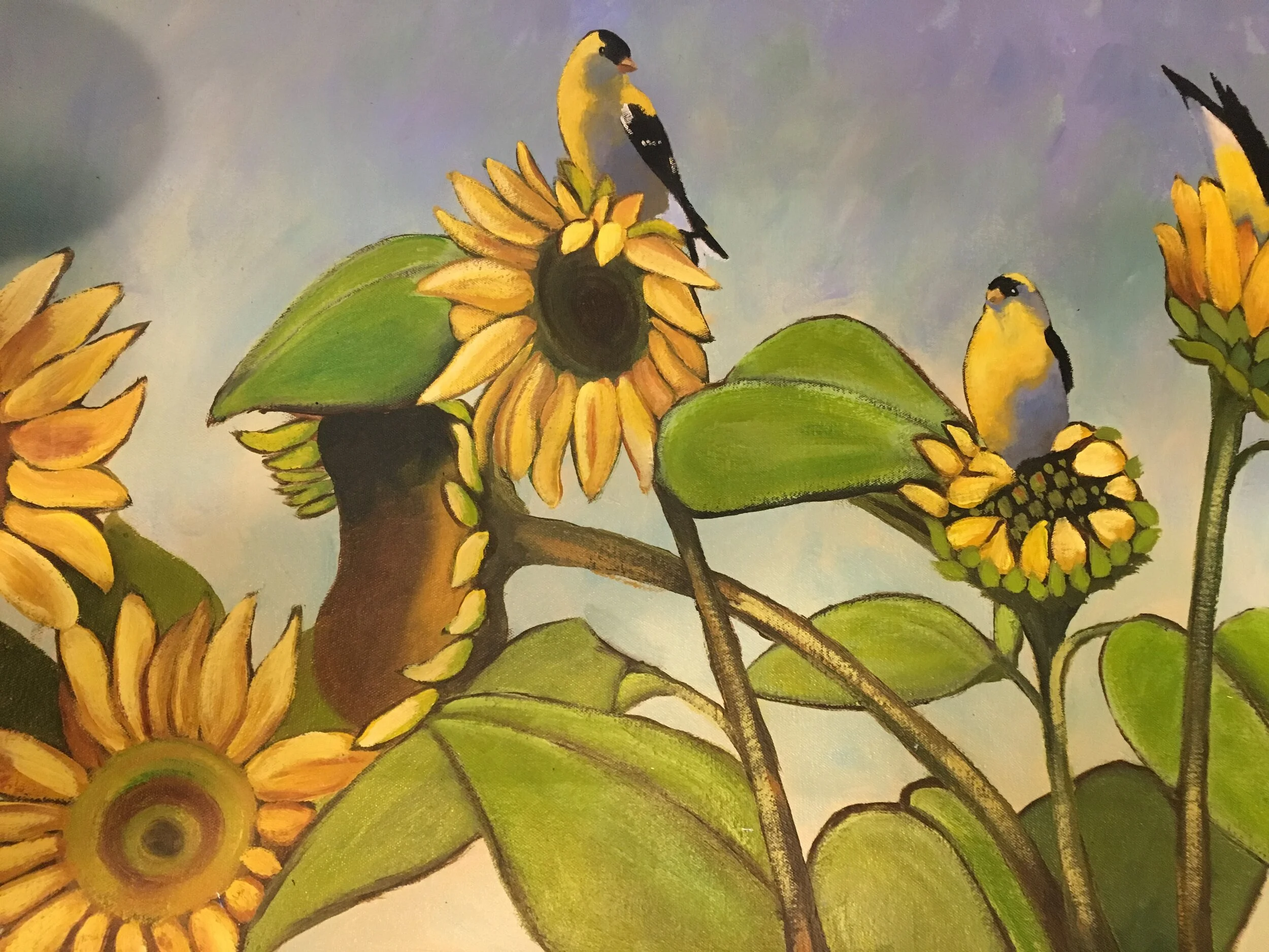 Gold Finch and Sunflowers 
