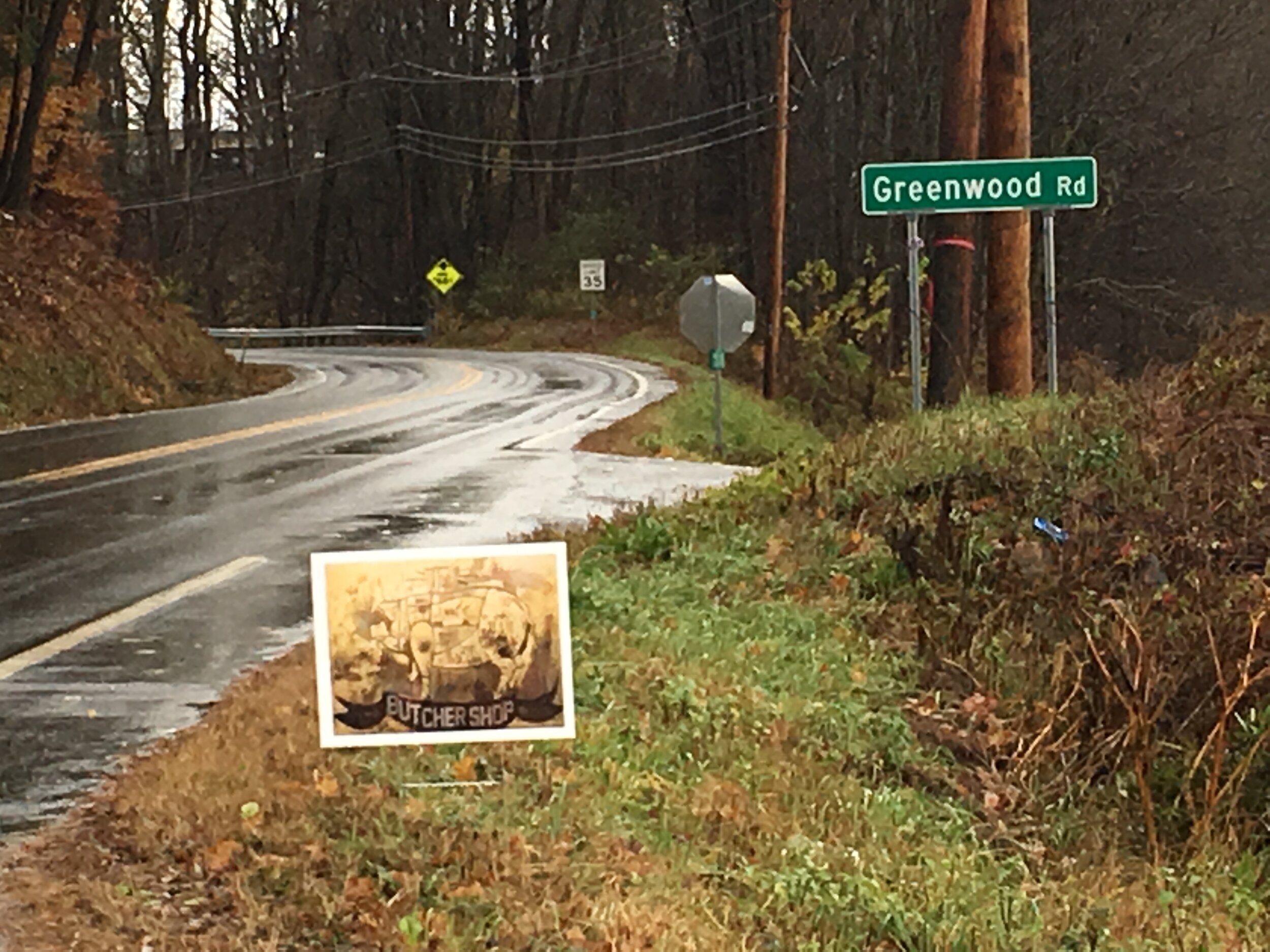 Butcher Shop art sign along Vermont country road