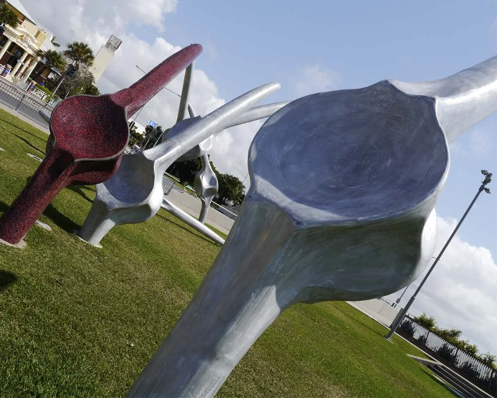 Fishbones , by Fiona Foley, marks the start of the wharf precinct.