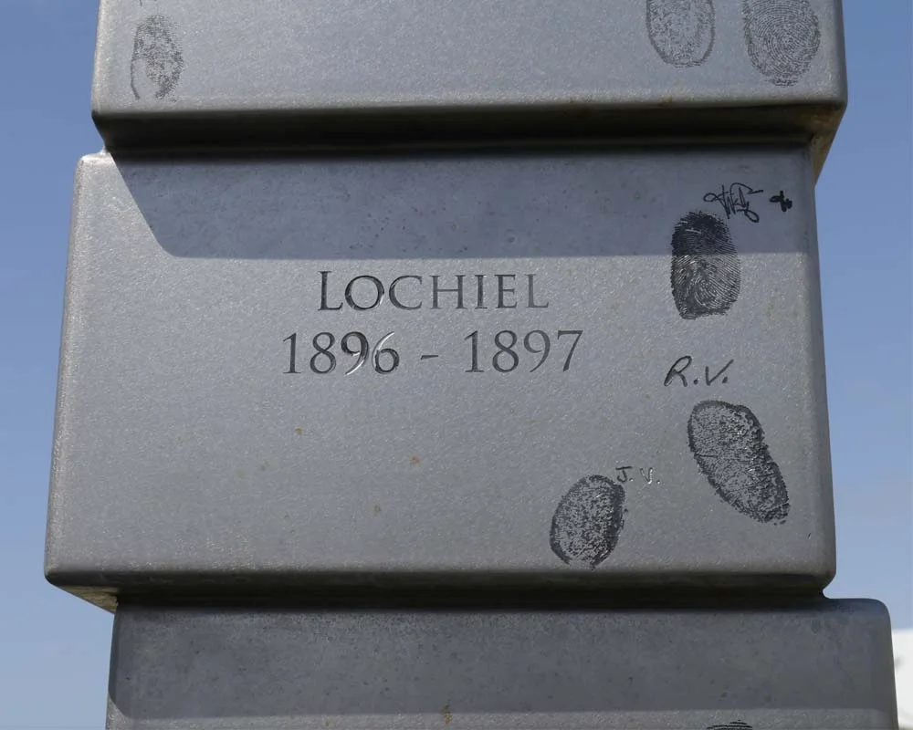 Thumbprints are from the descendents of South Sea Islanders brought to Australia to work in the cane fields. The names of transporting ships appear on each 'sugar cube'.