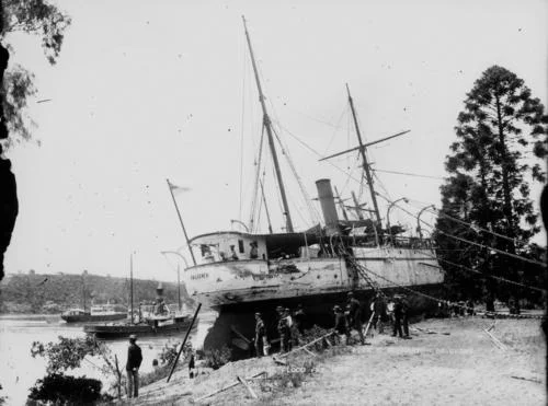The ship Paluma aground after floods, 1893.
