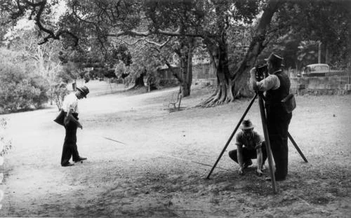 Measuring for the construction of air raid shelters, 1942.