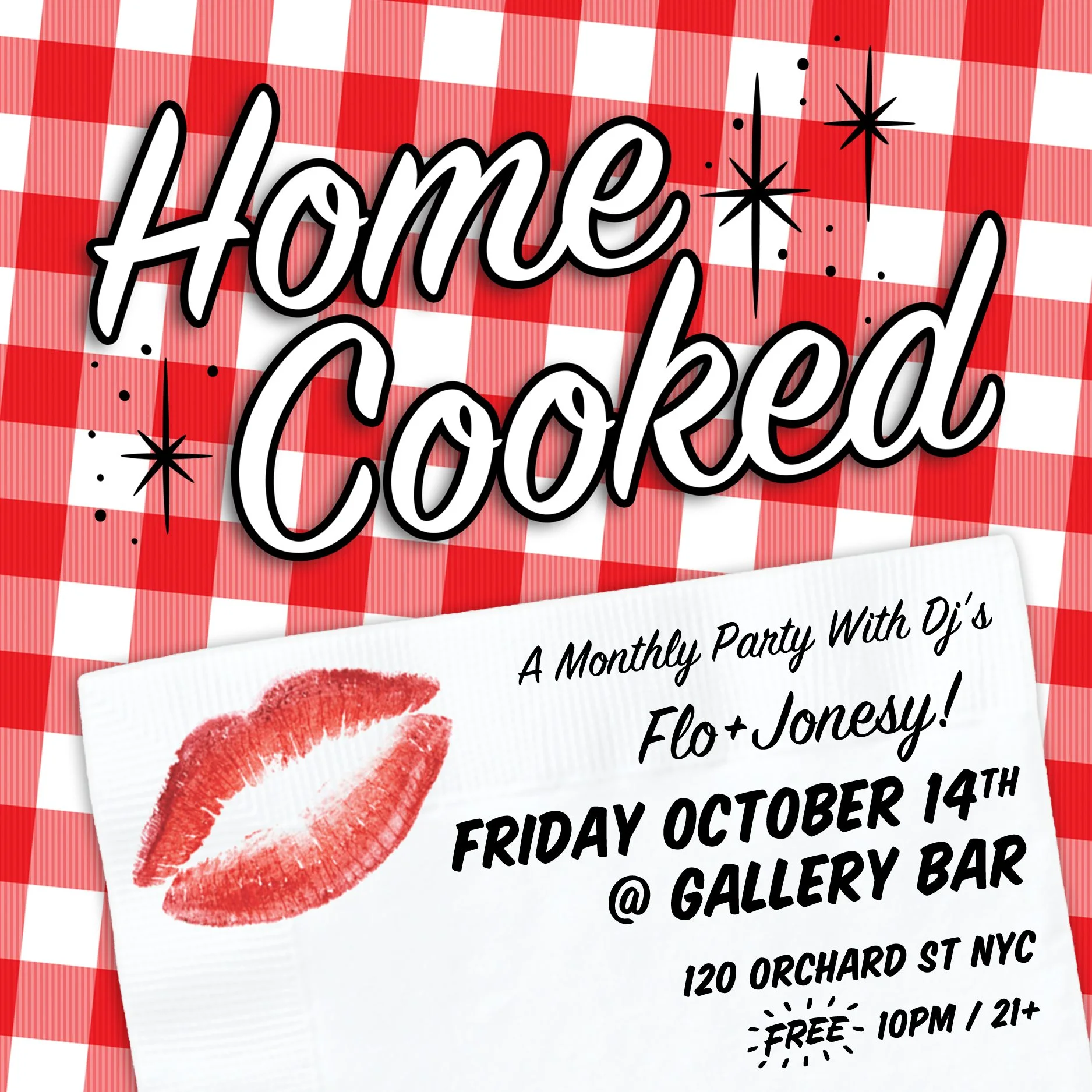 Friday October 14th @ Gallery Bar (underground) 120 Orchard Street, New York City (btw. Delancey & Rivington) Subway : F, V to 2nd Ave || J, M, Z to Delancey-Essex|| B, D to Grand || 6 to Spring 10pm-4am. No dress code. Free Special Guest: Saxophonist DAVE MULLEN (Touring: P-Funk, Gil-Scott Heron, Gloria Gaynor) Featuring Live Freestyle Painting by Brooklyn's JAMES SHIELDS *Tell Doorman: "FLO & JONESY's Home Cooked Party" Facebook RSVP : http://tinyurl.com/3gxw4ww