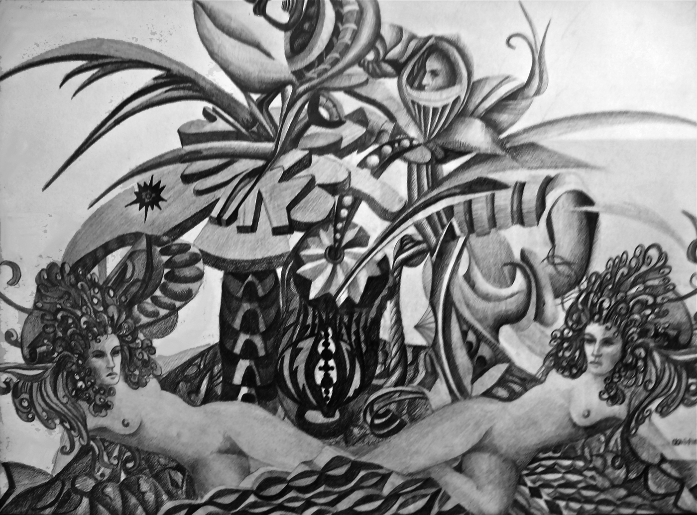 Double trouble 1972 pencil on paper.JPG