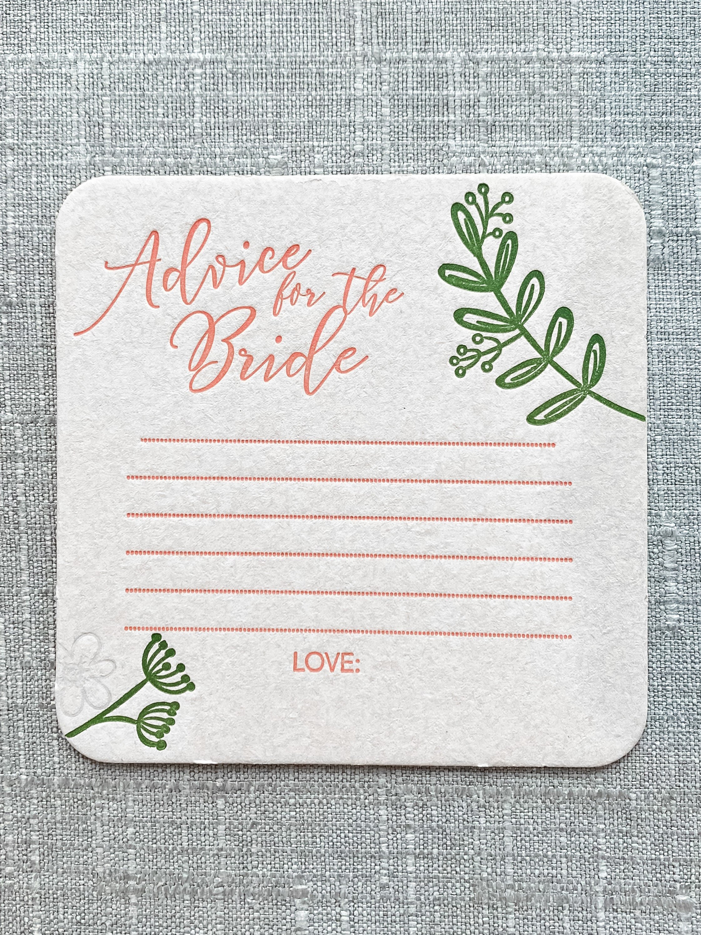 Custom Advice for the Bride Coasters