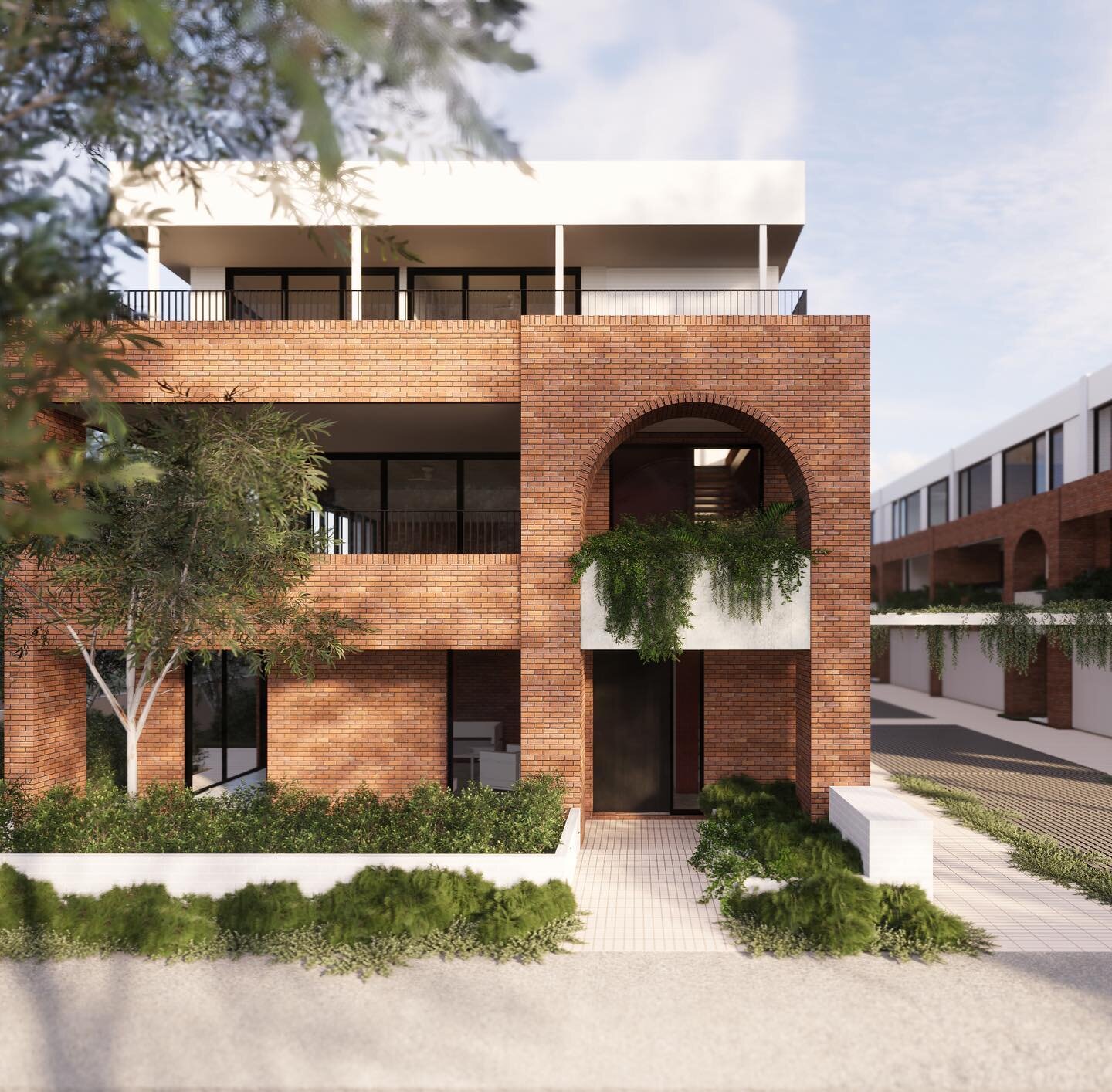 Final details being worked through on #WSLockhart our terrace housing project with landscape partners @capa_studio. Lockhart Lane is a new laneway development off a quiet street in Como. Each of the 10 terraces is fronted by red brick arches, second 