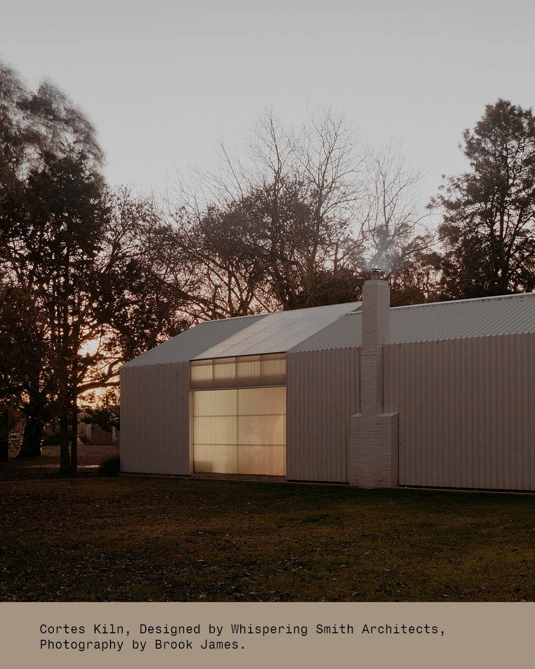 At dusk the kiln glows &mdash; chimney smoke drifting up, soft light pushing through the translucent skin. A century-old shell, pared back and reworked as a retreat that stays connected to landscape through every season. That&rsquo;s a wrap on Cortes