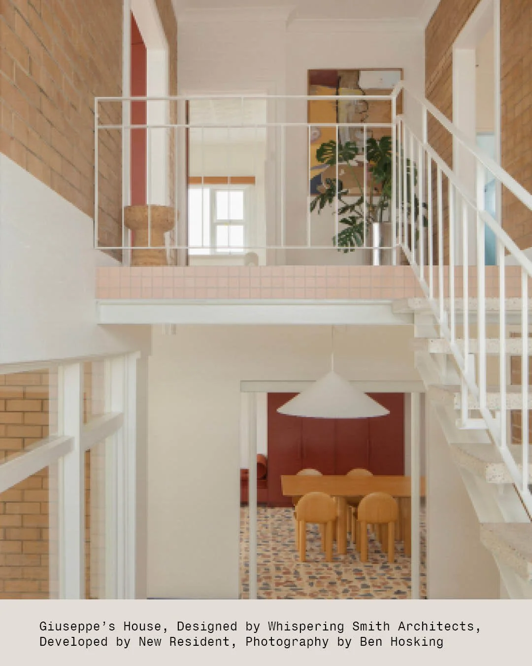Double height void, with sneaky pink tiles spilling over.

Photos by@benhoskingphotographer 

Want to see some shots of original house? Link in Bio.