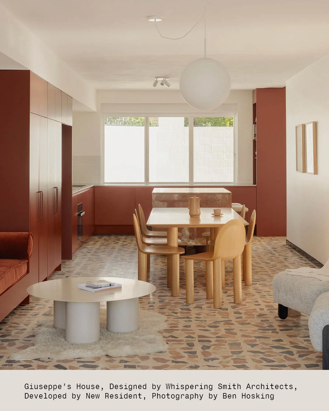 Guiseppe's House: All the existing terrazzo and tiling meant the new kitchen needed something a little bit special.

In all its glory here.

Interested in the before photos? Link in Bio

Photos by @benhoskingphotographer