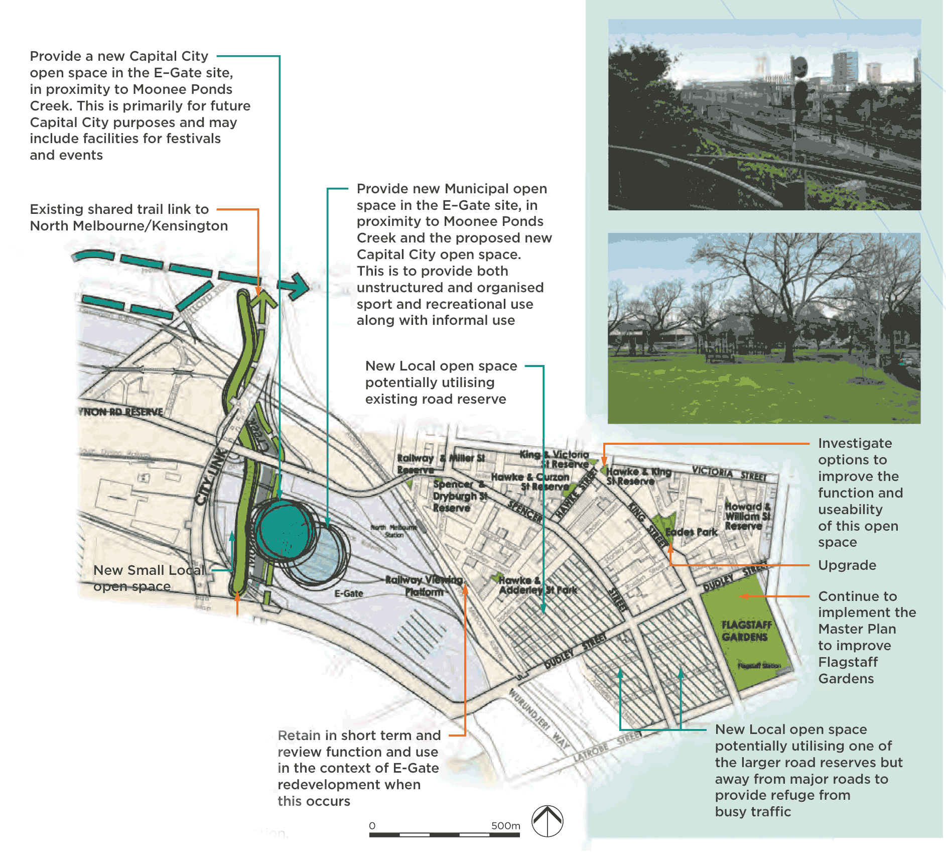 This illustration is from the City of Melbourne Open Space Strategy. It shows the location of proposed Capital City Parkland for the E-Gate site. 